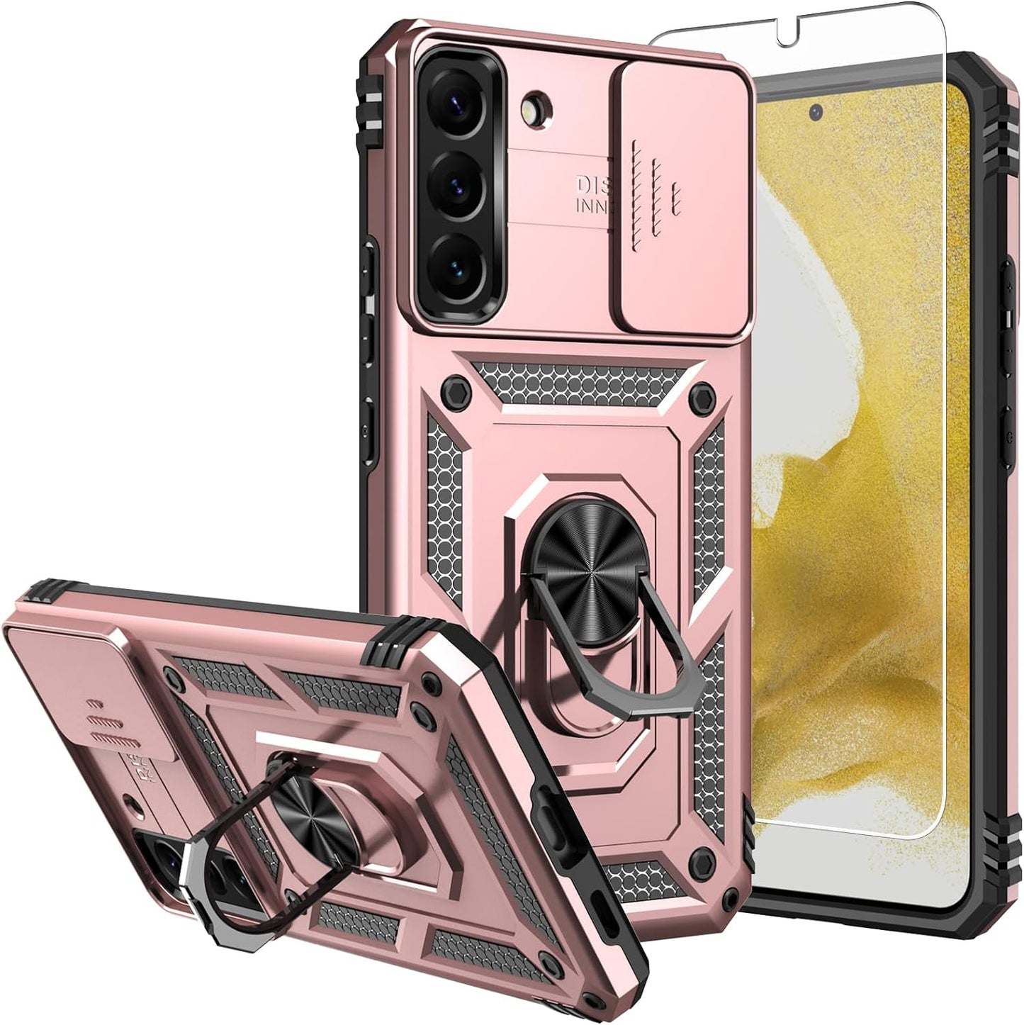 Galaxy S22 plus Case,Samsung S22 plus Case,With Screen Protector,[Military Grade] 16Ft. Drop Tested Cover with Magnetic Kickstand Car Mount Protective Case for Samsung Galaxy S22 Plus, Rose Gold  SKTGSLAMY Tc-Rose Gold  