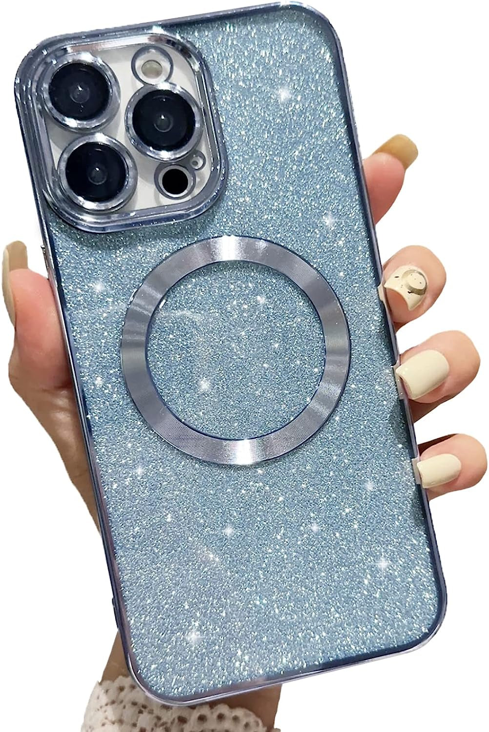 Aowner Magnetic Case for Iphone 14 Pro Glitter Case, Luxury Plating Cute Bling with Camera Lens Protector, Compatible with Magsafe, Slim Thin for Women Girls Protective Clear Phone Case, Black  aowner   