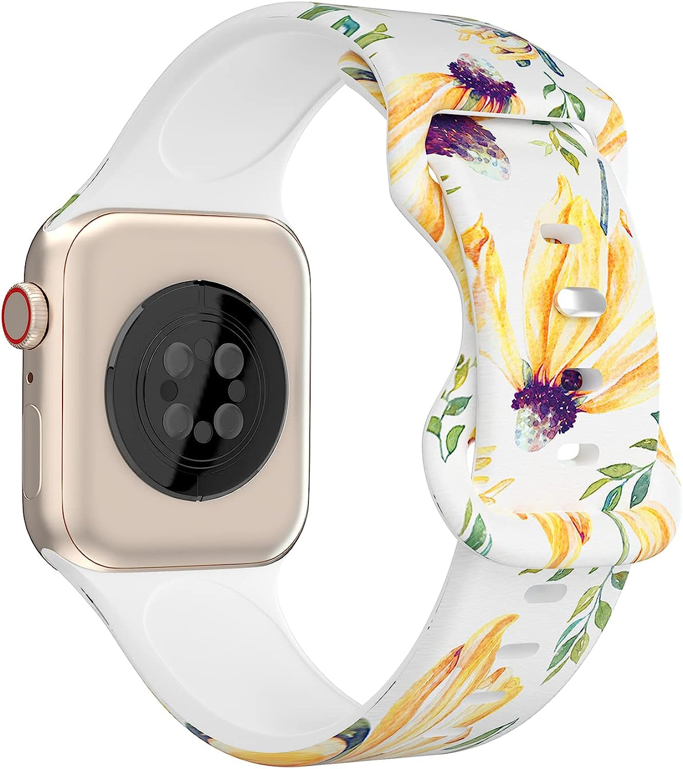 Floral Apple Watch Bands 38Mm 40Mm 41Mm 42Mm 44Mm 45Mm for Women Men, Soft Silicone Sport Replacement Watch Band Flower Design Breathable Slim Strap Wristband for Iwatch Series SE 7 6 5 4 3 2 1 Band  HONEYBABY 05 42mm/44mm/45mm 