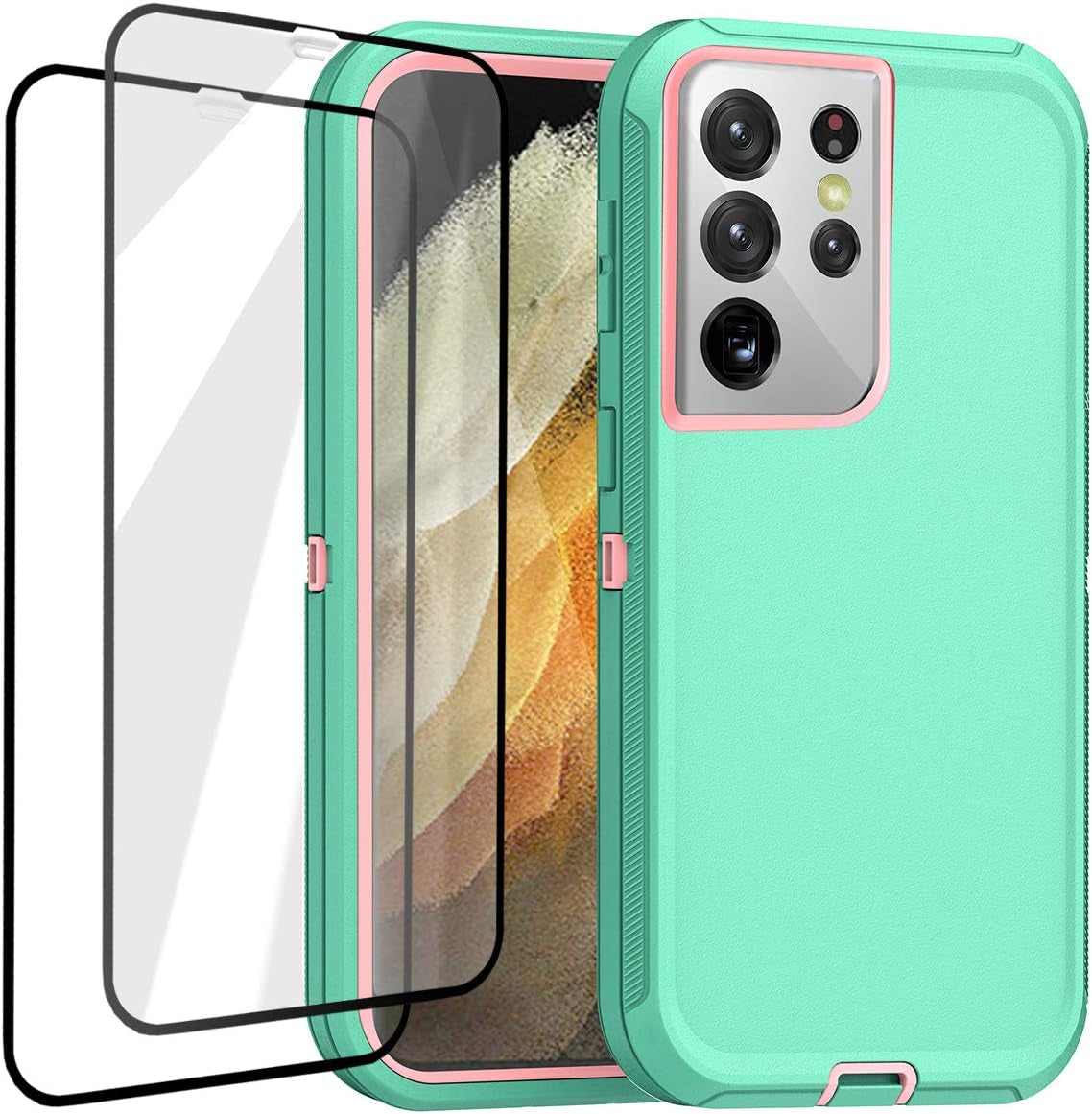 Aicase for Galaxy S21 Ultra Case with Screen Protector, Heavy Duty Drop Protection Full Body Rugged Shockproof/Dustproof 3-Layer Military Grade Tough Durable Phone Cover for Samsung Galaxy S21 Ultra  AICase Aqua Mint/Baby Pink Galaxy S21 Ultra 