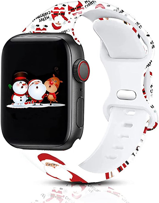 Christmas Watch Bands Compatible with Apple Watch 38Mm/40Mm/41Mm, Soft Silicone Cute Santa Claus Printed Sport Fadeless Strap Bands for Iwatch Series 7/6/5/4/3/2/1 Women Men Kids  sutify   