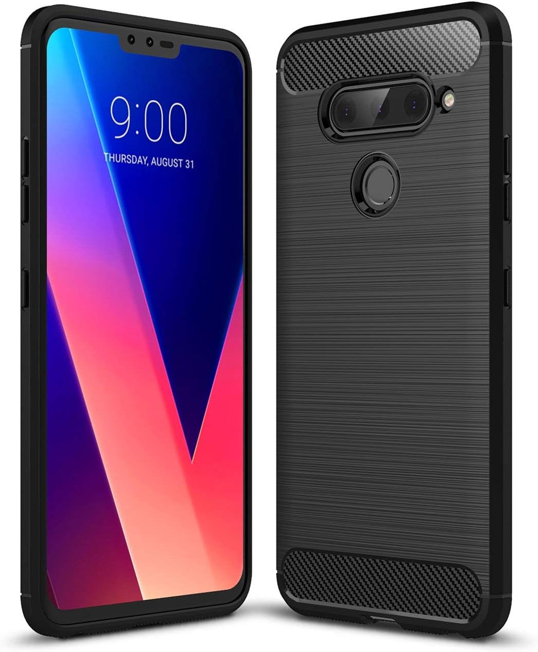 Cruzerlite Carbon Fiber Texture Case Designed for LG V40 Case Anti-Scratch Shock Absorption Compatible with LG V40 Case (Black)  Cruzerlite   