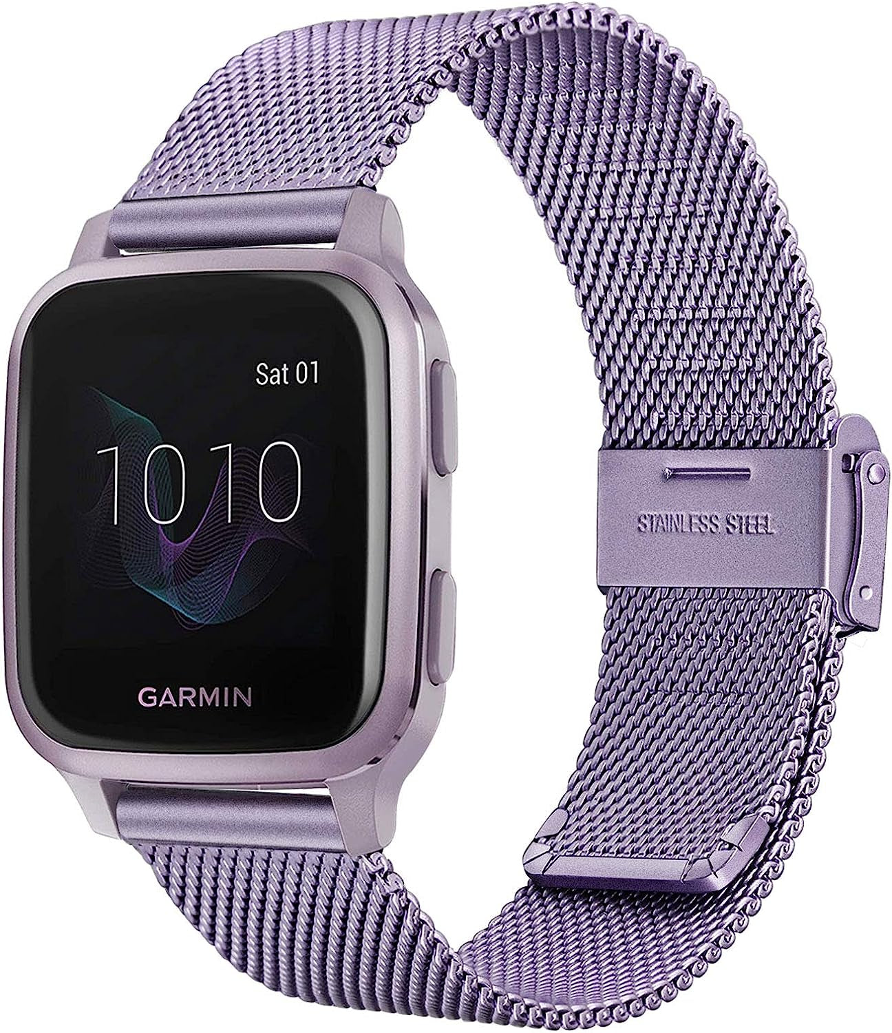 Trumirr Band for Garmin Venu / Venu Sq / Venu Sq 2 Smart Watch, Mesh Woven Stainless Steel Watchband Women Strap for Garmin Venu / Venu Sq / Sq Music Smartwatch  TRUMiRR Orchid Purple  