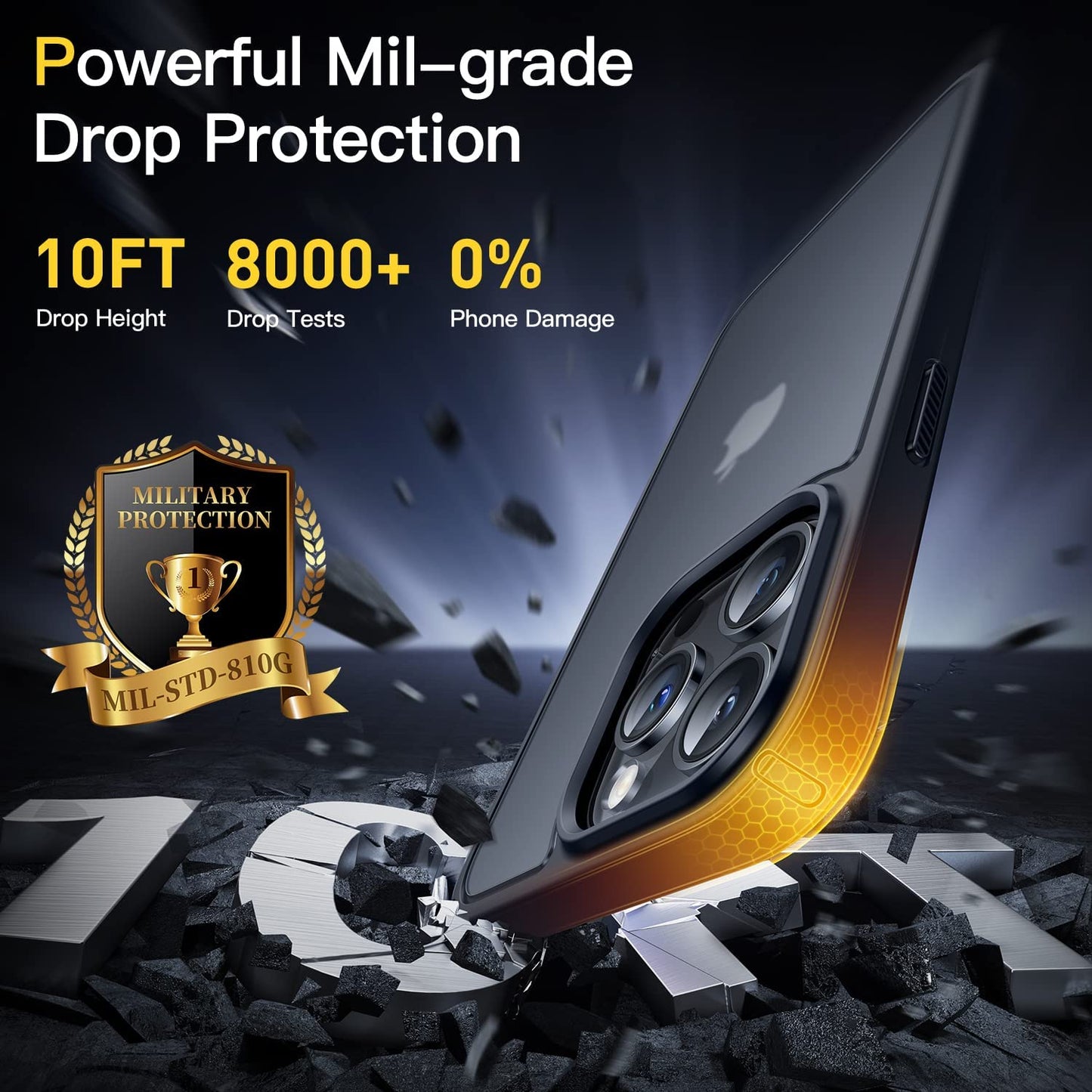 Humixx [5-In-1] Designed for Iphone 14 Pro Case, [10FT Military Shockproof] Slim&Sleek Protective Translucent Matte 2X Tempered Screen Protector + 2X 9H Lens Protector Case for Iphone 14 Pro, Black  Humixx   