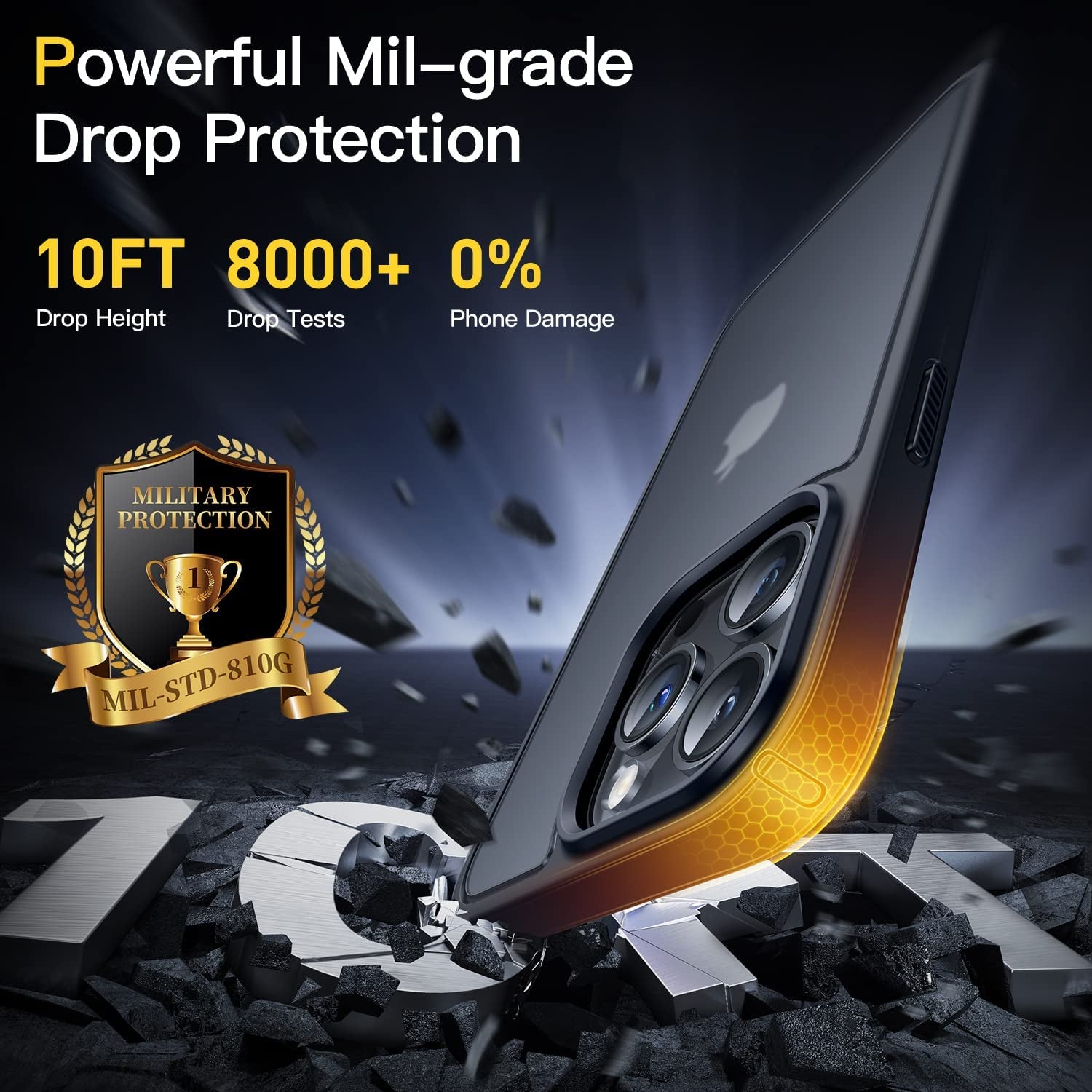 Humixx [5-In-1] Designed for Iphone 14 Pro Case, [10FT Military Shockproof] Slim&Sleek Protective Translucent Matte 2X Tempered Screen Protector + 2X 9H Lens Protector Case for Iphone 14 Pro, Black  Humixx   