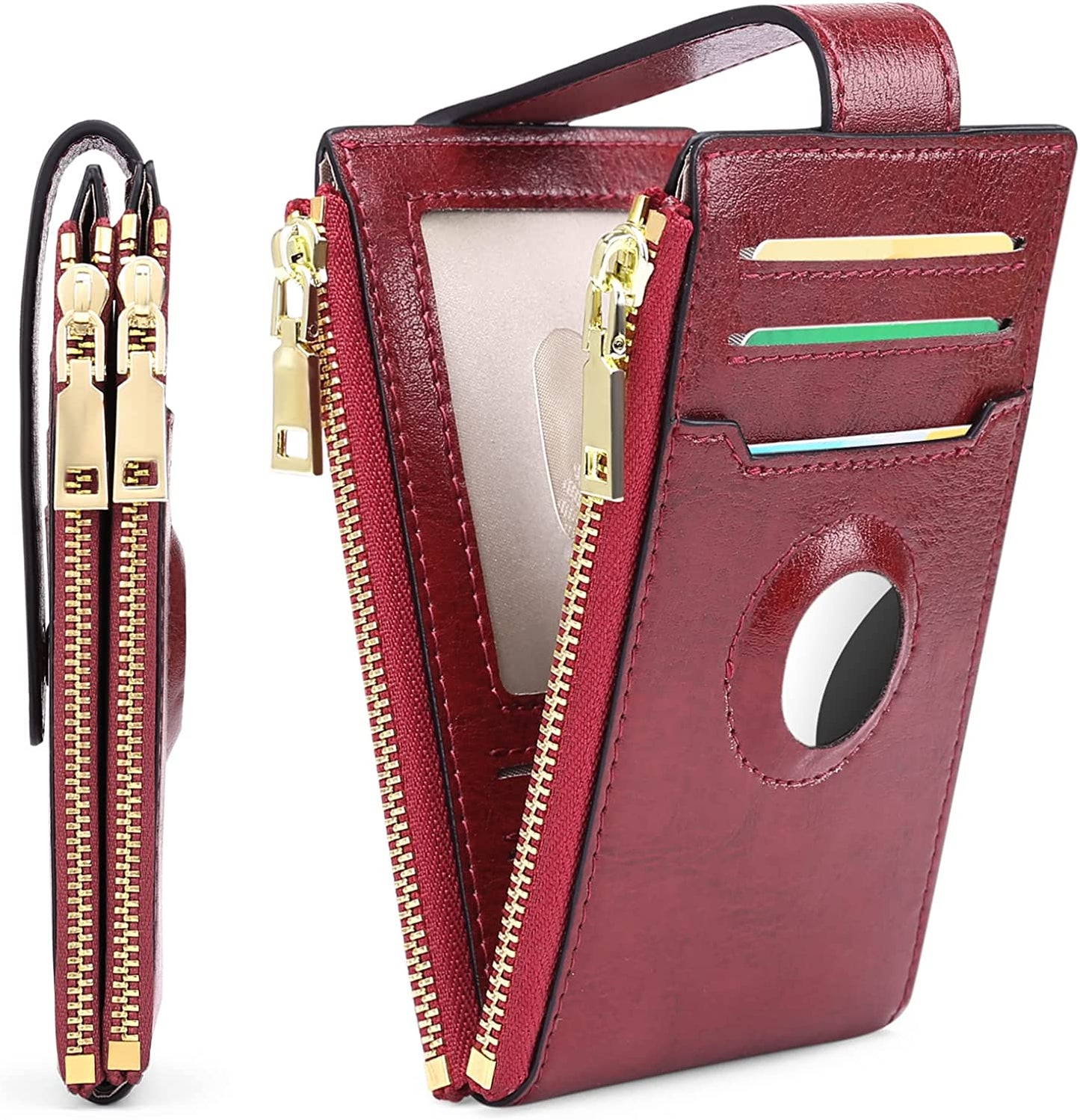 FALAN MULE Womens Airtag Wallet Genuine Leahter Bifold Credit Card Holder with Built-In Integrated Case for Airtag  FALAN MULE AE-Burgundy  