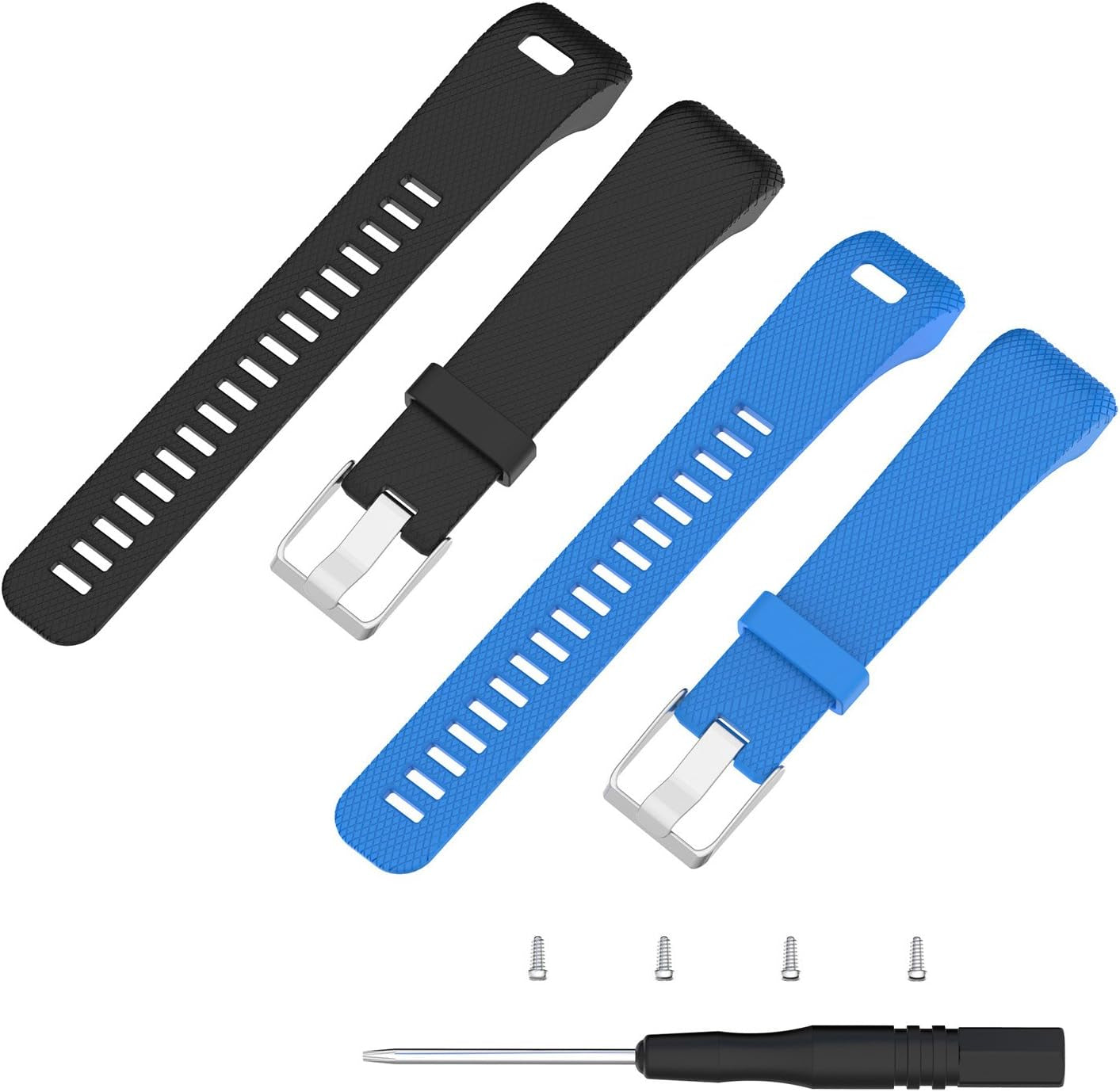 ECSEM Replacement Soft Silicone Bands and Straps Compatible with Garmin Vivosmart HR+ ONLY (Not for Vivosmart Hr) with Tool and Screw  E ECSEM Black+Blue  