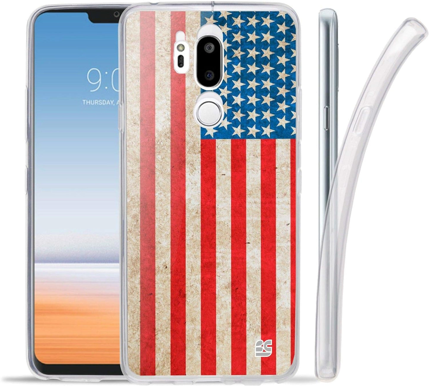 Goldenbeetle GB Flexible TPU Ultra Lightweight Cover [Scratch-Proof] Gel Skin Case Compatible with LG G7 Thinq / G7+ G710 (White Rosy Heart)  GoldenBeetle American Flag  
