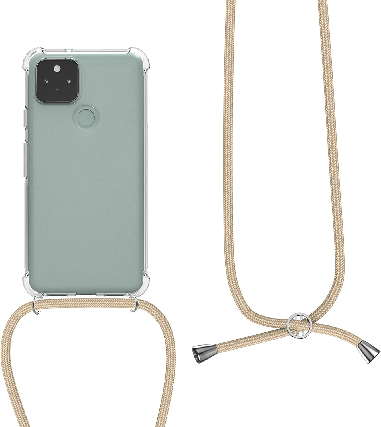 Kwmobile Crossbody Case Compatible with Google Pixel 5 Case - Clear TPU Phone Cover W/Lanyard Cord Strap - Gold  kwmobile   