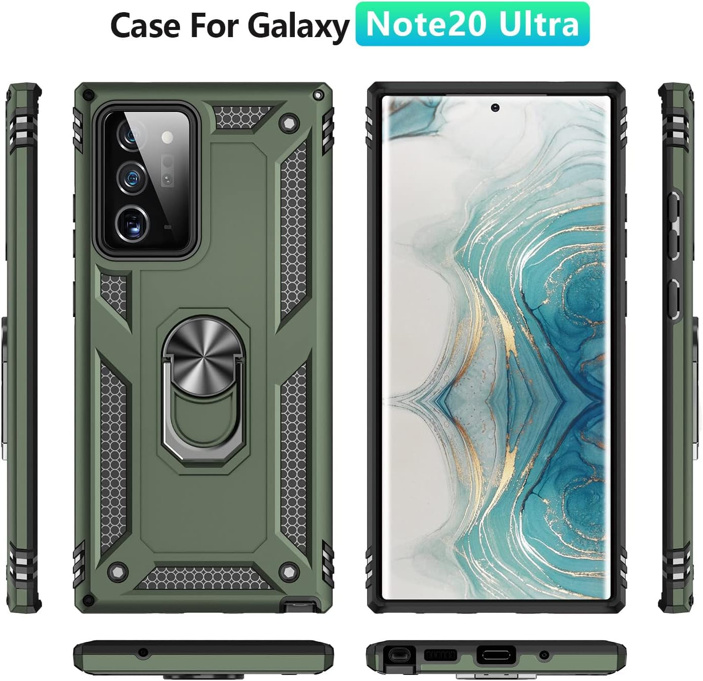 UKLCCU Case for Note 20 Ultra Phone Case Samsung Note 20 Ultra Case with Kickstand, Heavy Duty Armor Case Built-In 360° Rotate Ring Stand for Samsung Galaxy Note 20 Ultra - Green  UKLCCU   