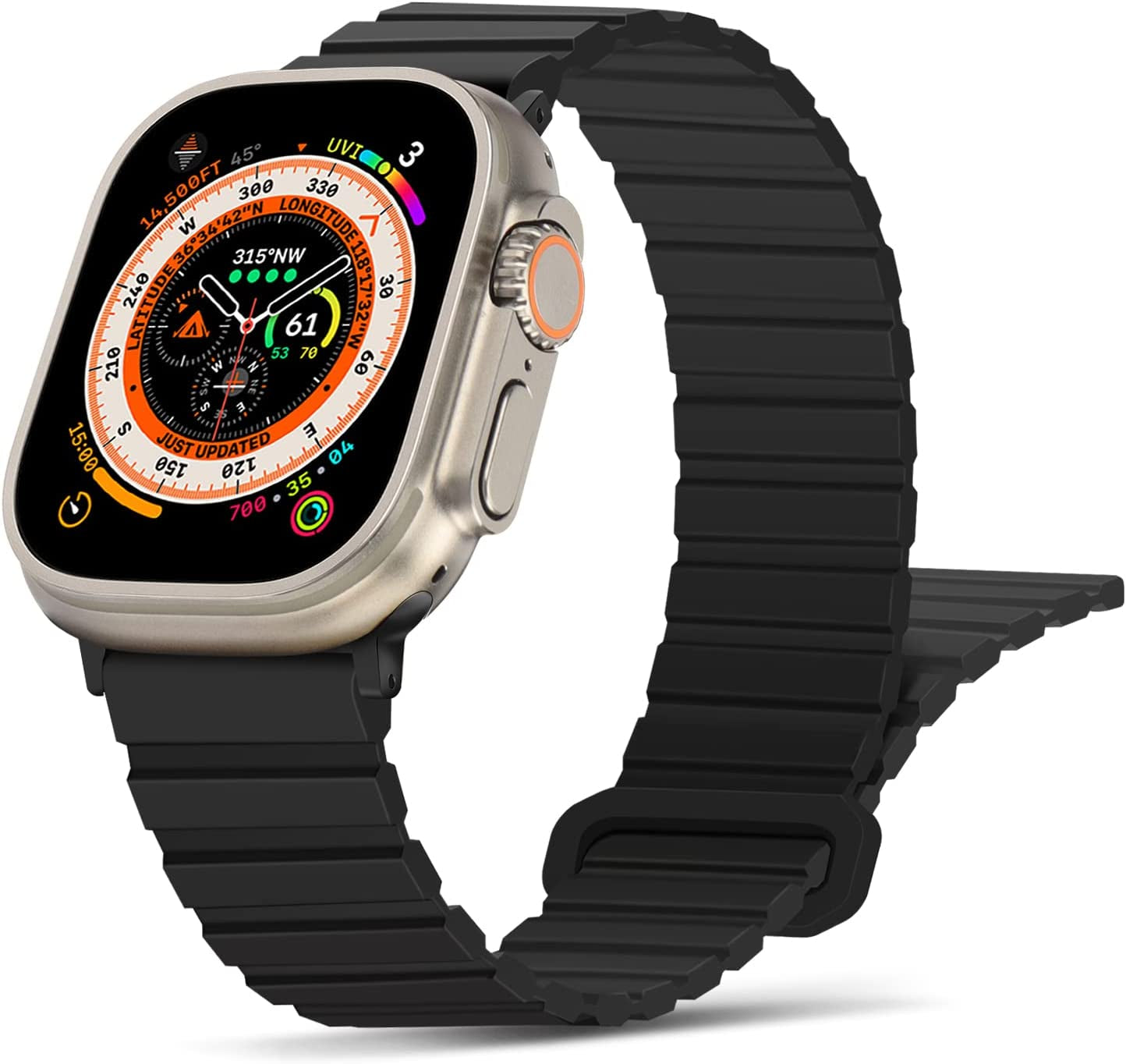 Tasikar Compatible with Apple Watch Band 49Mm 45Mm 44Mm 42Mm Silicone Magnetic Loop Bands [Double Sided Wearable] Designed for Apple Watch Ultra Series 8 7 (45Mm) SE 6 5 4 (44Mm) 3 2 1 (42Mm), Grey Orange  Tasikar Black 42mm/44mm/45mm/49mm 