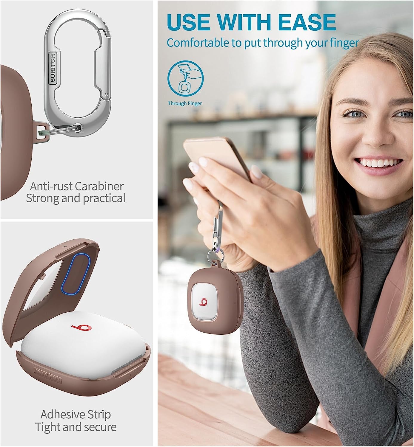 SURITCH Beats Fit Pro Case Cover Protector, Shock-Absorbing Protective TPU Shell for Beats Fit Pro Charging Case 2021 Earbuds Secure Locking System with Anti-Lost Keychain, Dune  SURITCH   