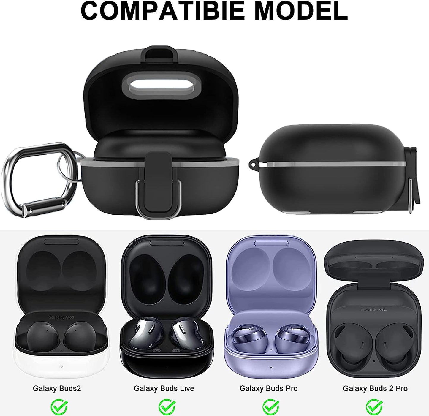 [Upgrade Secure Lock] Case for Samsung Galaxy Buds 2 Pro/Galaxy Buds 2/Galaxy Buds Pro/Galaxy Buds Live, Shock-Absorbing Protective Armor Cover TPU Hard Shell with Carabiner & Lanyard(Red)  VAEKNVG   