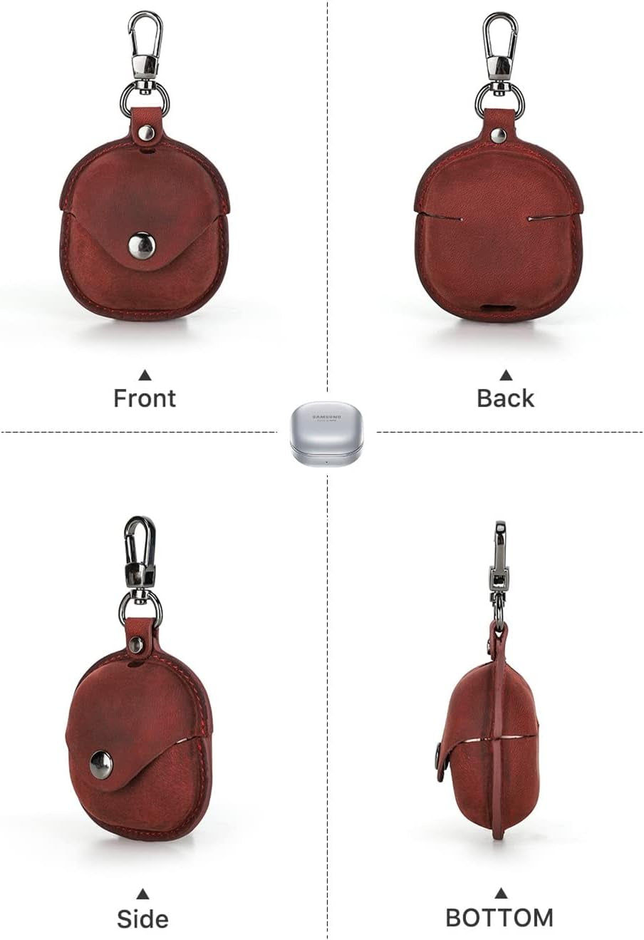 Soft Genuine Leather Case Cover Compatible with Galaxy Buds Pro/Galaxy Buds 2, Samsung Galaxy Buds Live Protective Case with Keychain (Wine Red)  CHUUMEE   