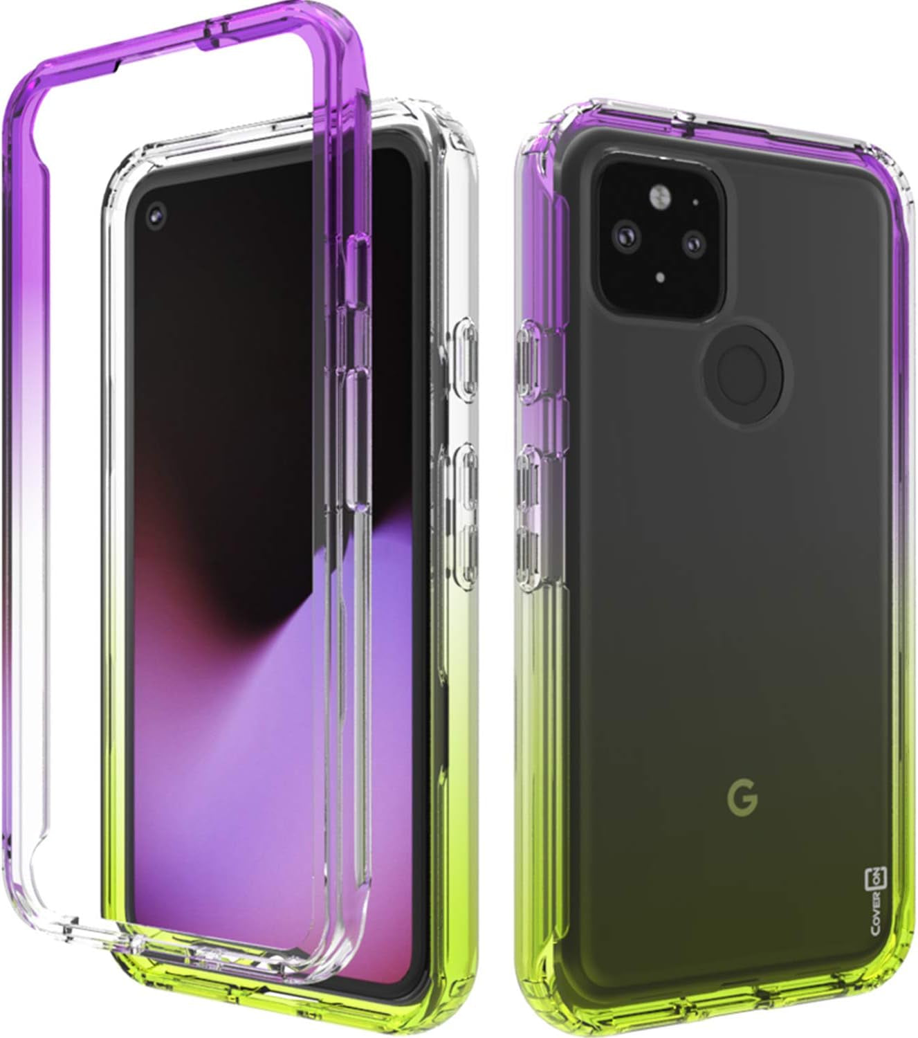 Coveron Gradient Design for Google Pixel 4A 5G Case 2020, Clear Full Body Rugged Phone Cover - Blue/Black  CoverON Purple And Yellow Gradient  