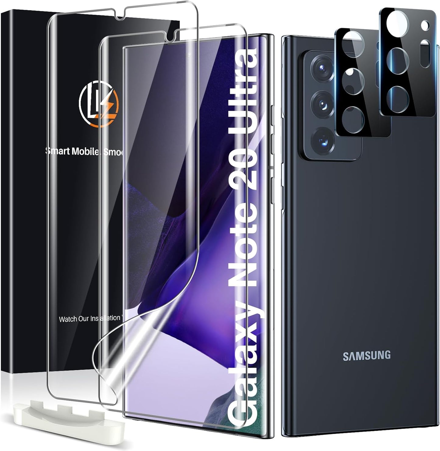 LK for Samsung Galaxy Note 20 Ultra Screen Protector, 2 Pack TPU Film [Not Glass] with 2 Pack Camera Lens Protector, Bubble Free[Fingerprint Reader] Screen Protector for Note 20 Ultra, Case Friendly  LK   