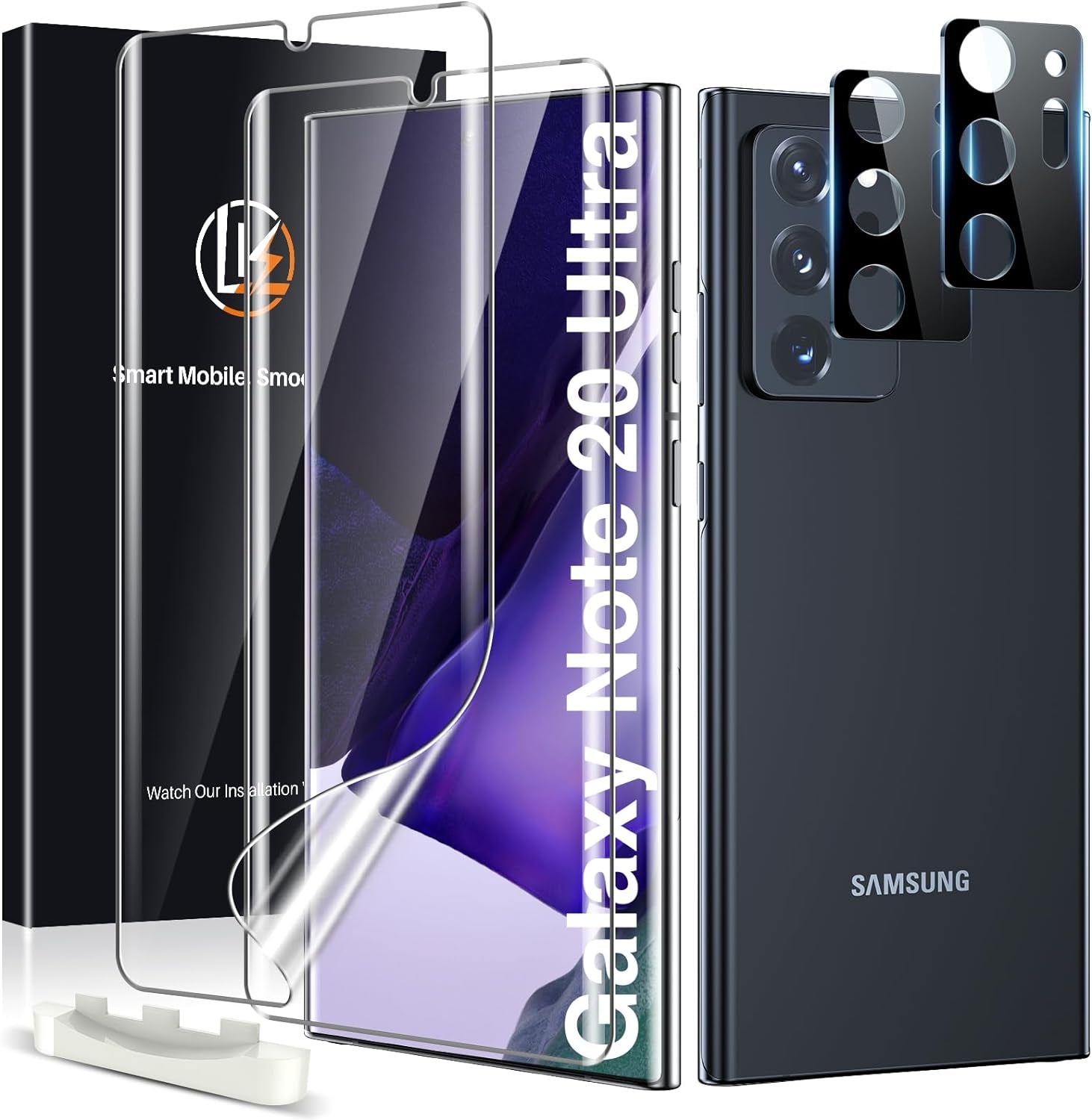 LK for Samsung Galaxy Note 20 Ultra Screen Protector, 2 Pack TPU Film [Not Glass] with 2 Pack Camera Lens Protector, Bubble Free[Fingerprint Reader] Screen Protector for Note 20 Ultra, Case Friendly  LK   