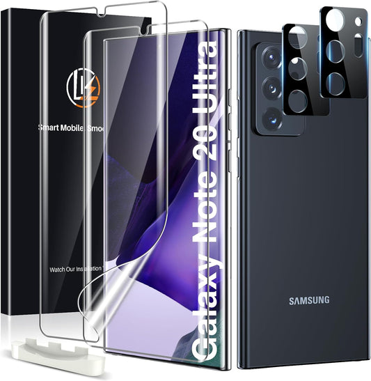 LK for Samsung Galaxy Note 20 Ultra Screen Protector, 2 Pack TPU Film [Not Glass] with 2 Pack Camera Lens Protector, Bubble Free[Fingerprint Reader] Screen Protector for Note 20 Ultra, Case Friendly  LK   