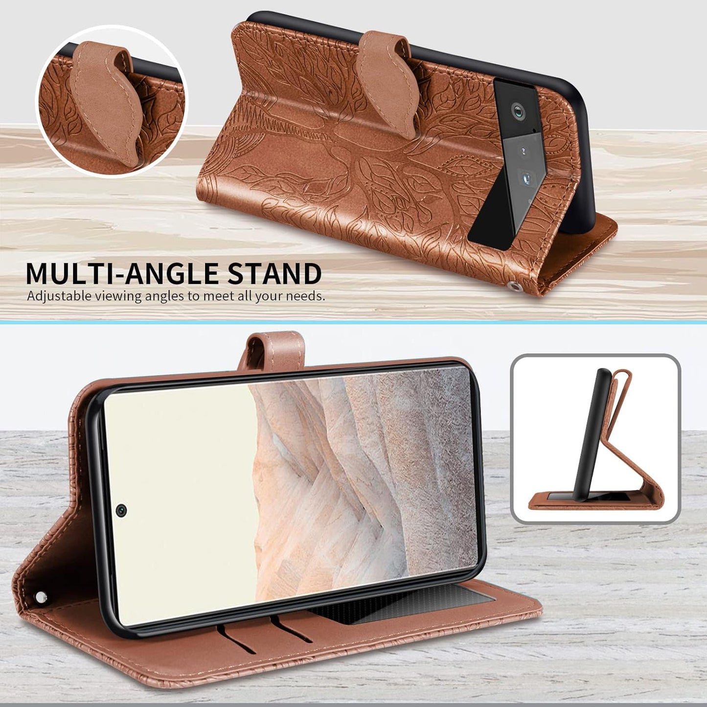 Varohix Google Pixel 6 Wallet Case with Card Holder/Slot,Pu Leather Folio Flip Shell [Kickstand][Magnetic Closure][Wrist Strap] Shockproof Cover Fit Google Pixel 6(6.4''),Brown  Varohix   