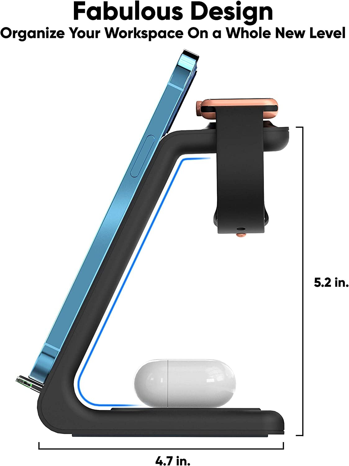 Quezqa Wireless Charging Stand - Fast Wireless Charger - 3 in 1 Charging Station for Apple Airpods Pro 3 2 Apple Watch Ultra 8 7 SE 6 5 4 Iphone 14 Pro Max 14 plus 13 12 11 Pro Max with QC3.0 Adapter  QUEZQA   