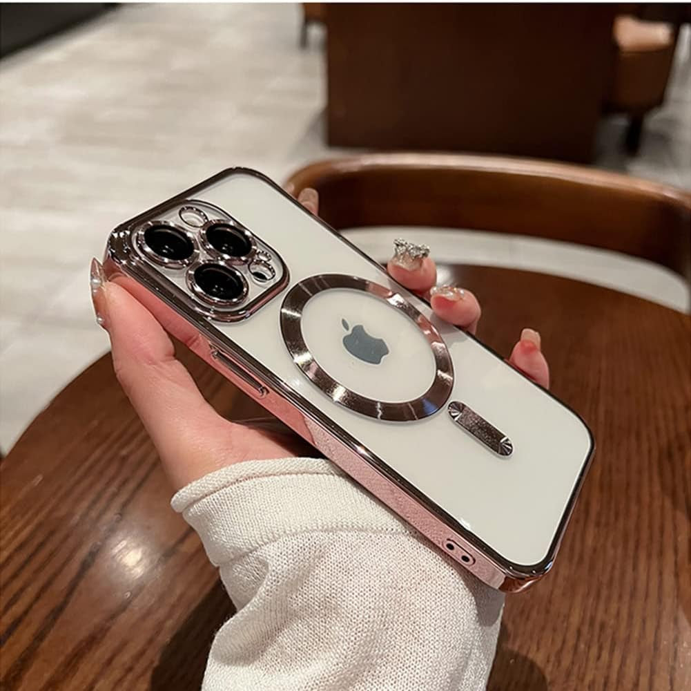 ZIYE Magnetic Case for Iphone 14 Pro Max Case [Compatible with Magsafe] Camera Lens Protector Plating Luxury Cover for Women Men Clear Soft TPU Shockproof Protective Phone Case - Pink  ZIYE   