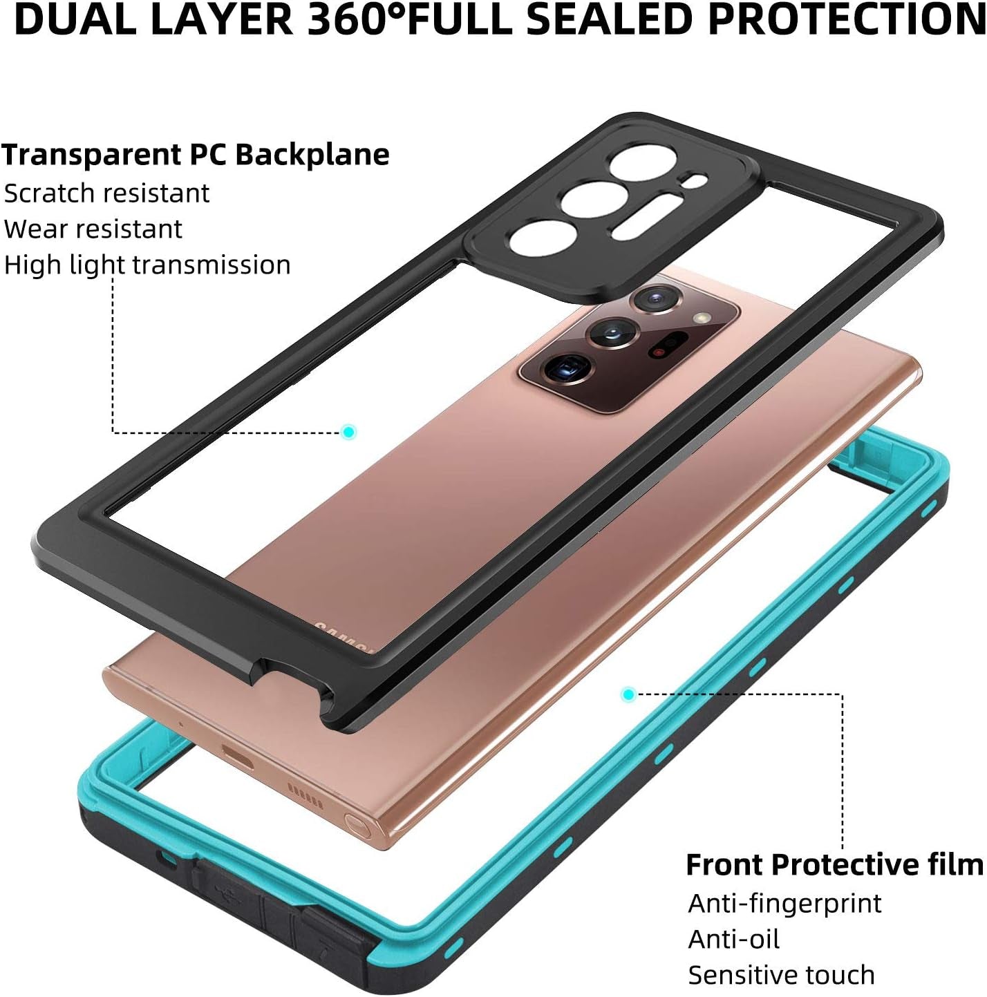 WIFORT for Samsung Galaxy Note 20 Ultra Waterproof Case Built-In Screen Protector Water Resistant Cover Protective Drop Protection Hard, Shockproof Full Body Case for Samsung Note 20 Ultra 5G, Teal  WIFORT   