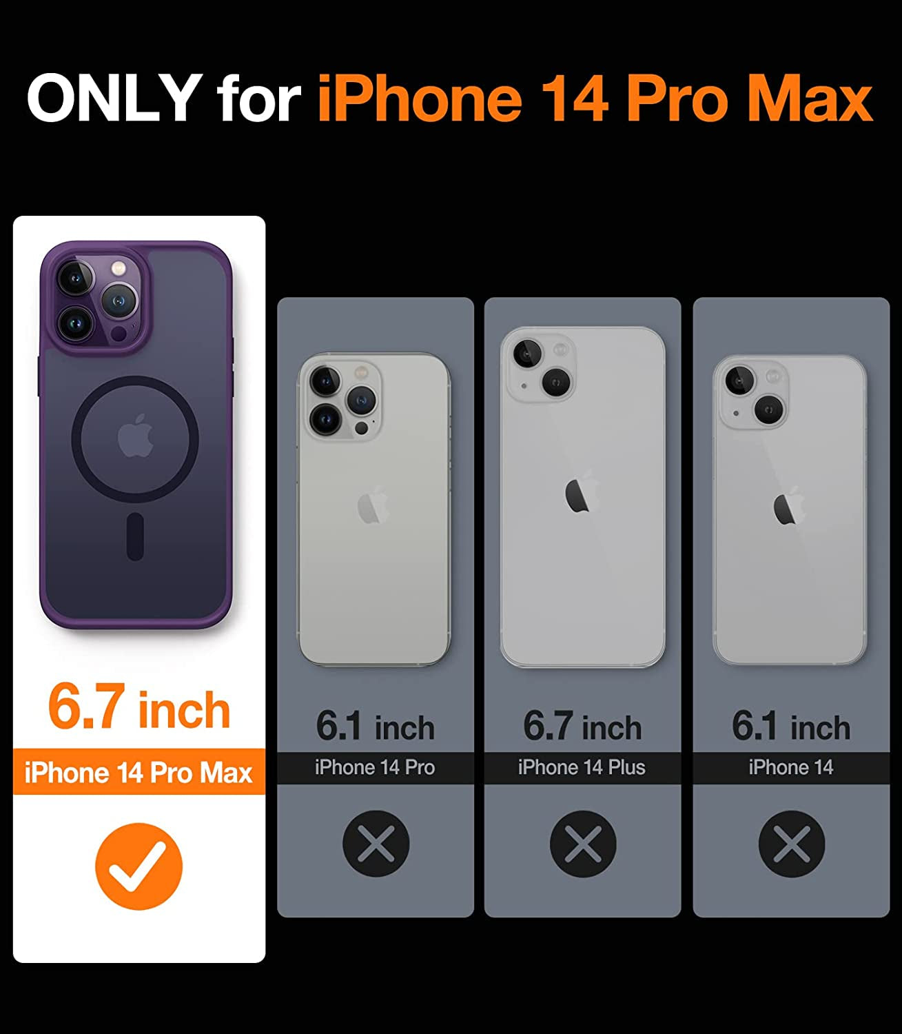 TORRAS Magnetic Guardian Iphone 14 Pro Max Case [Military Grade] [Magsafe Compatible] Slim Translucent 6.7" - Deep Purple  TORRAS   