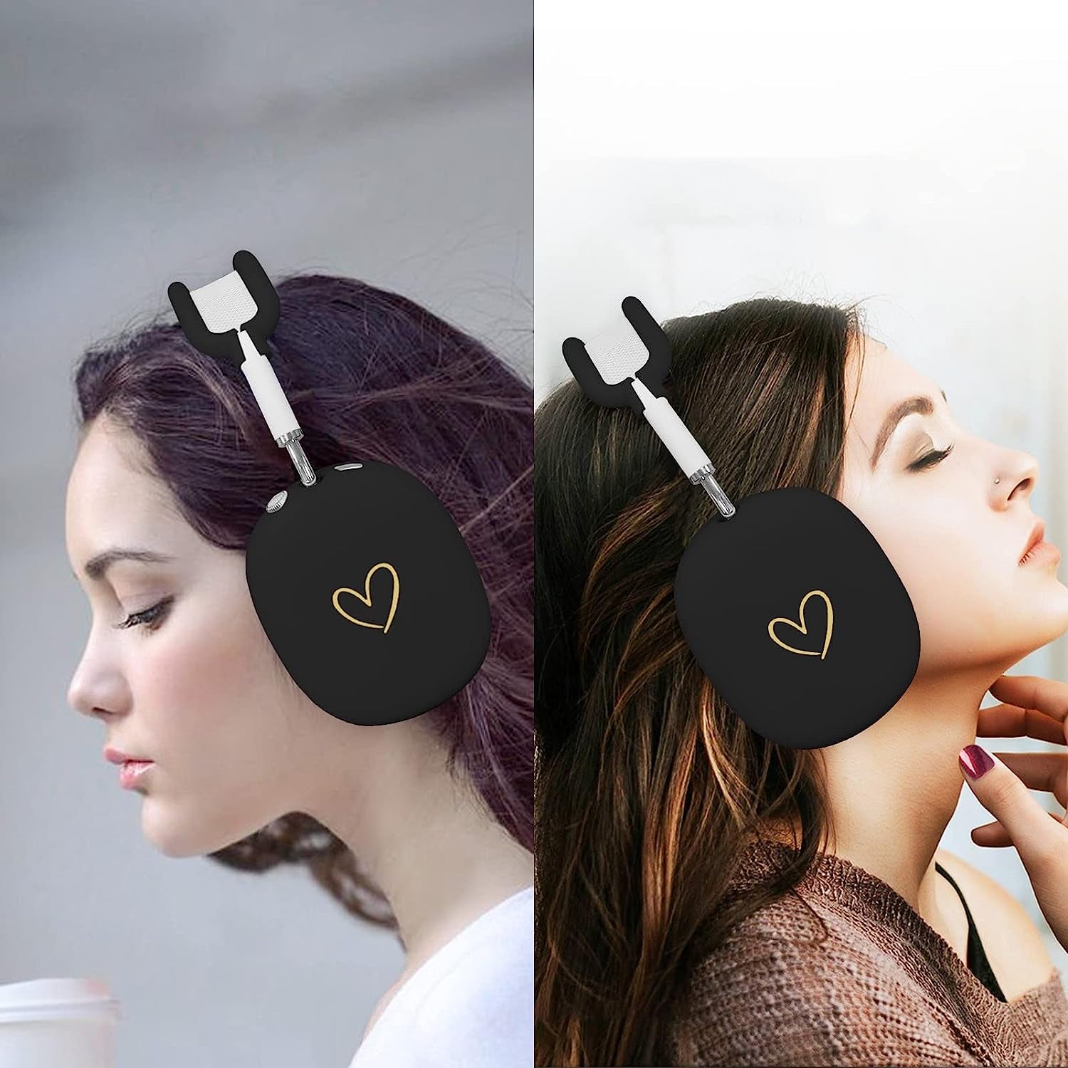 AIIEKZ Case for Airpods Max Headphones,Anti-Scratch Soft Silicone with Gold Heart Pattern Ear Cups Case Cover/Ear Pad Cover/Headband Cover for Apple Airpod Max (Black)  AIIEKZ   