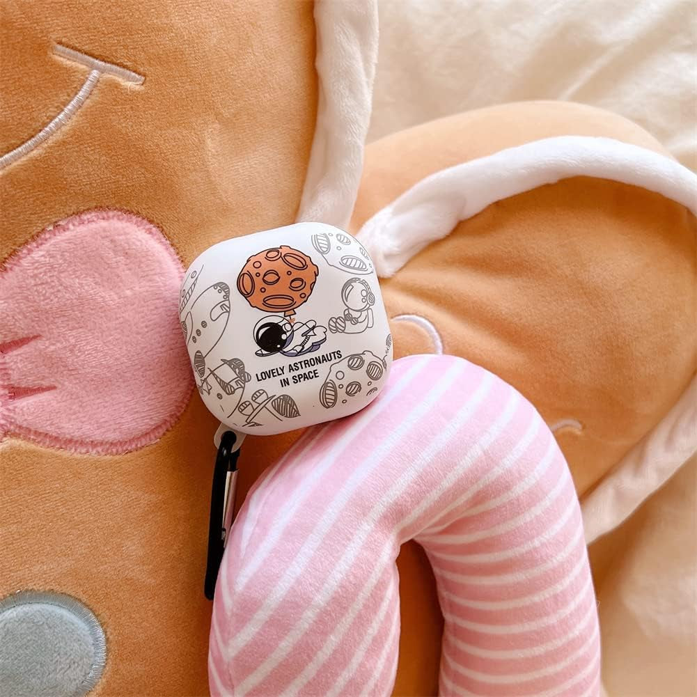 2 Pack Cute Lovely Design Astronaut Style Soft Silicone Protective Case Cover Compatible with Samsung Galaxy Buds 2/Galaxy Buds Pro/Galaxy Buds Live Earphone, Skin Sleeve with Key Chain (Black+White)  DAYJOY   