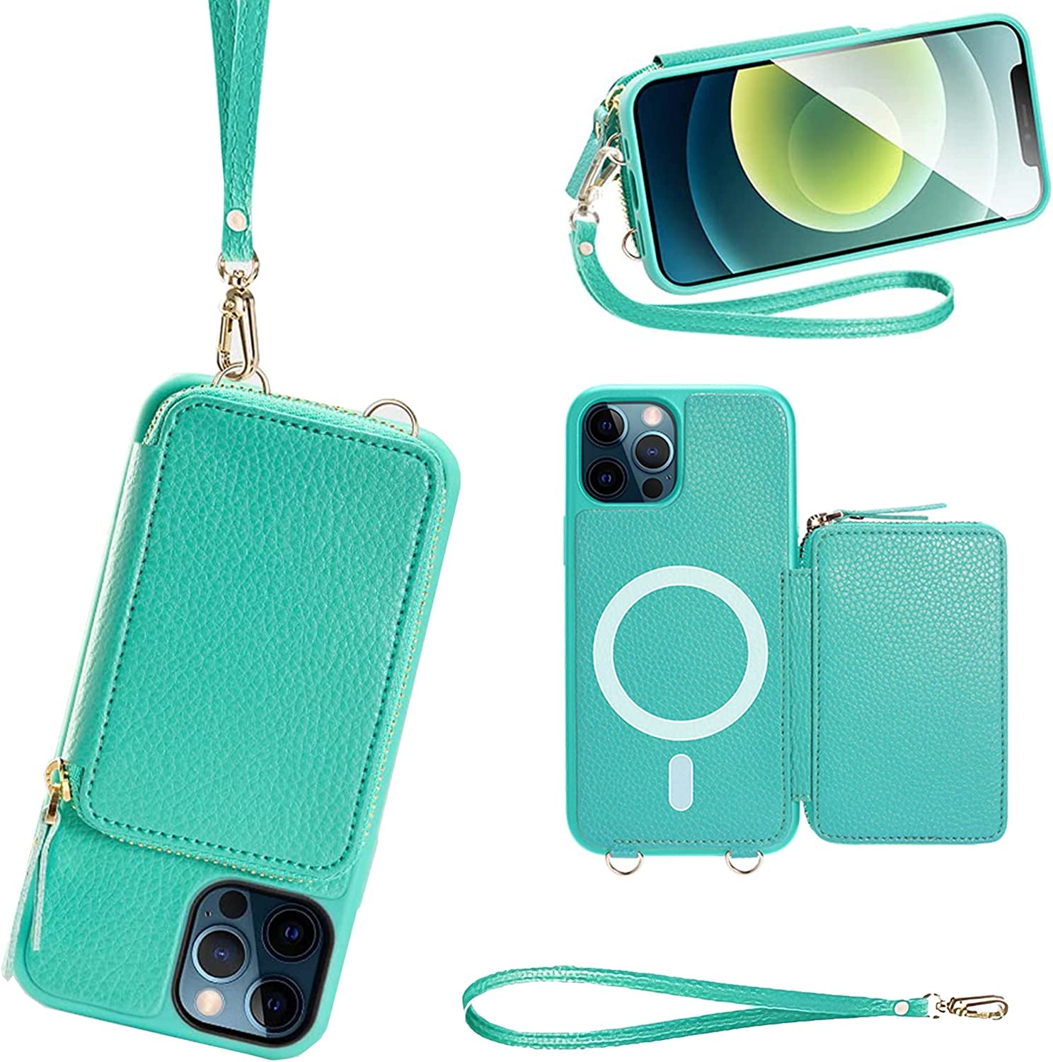 ZVE Wallet Case for Iphone 14 Pro Max 6.7 Inch, Magsafe Zipper Leather RFID Blocking Cards Holder Slots Case with Magnetic Wireless Charging, Protective Cover for Iphone 14 Pro Max 6.7"(2022)-Black  ZVE Blue iPhone 12 Pro Max 