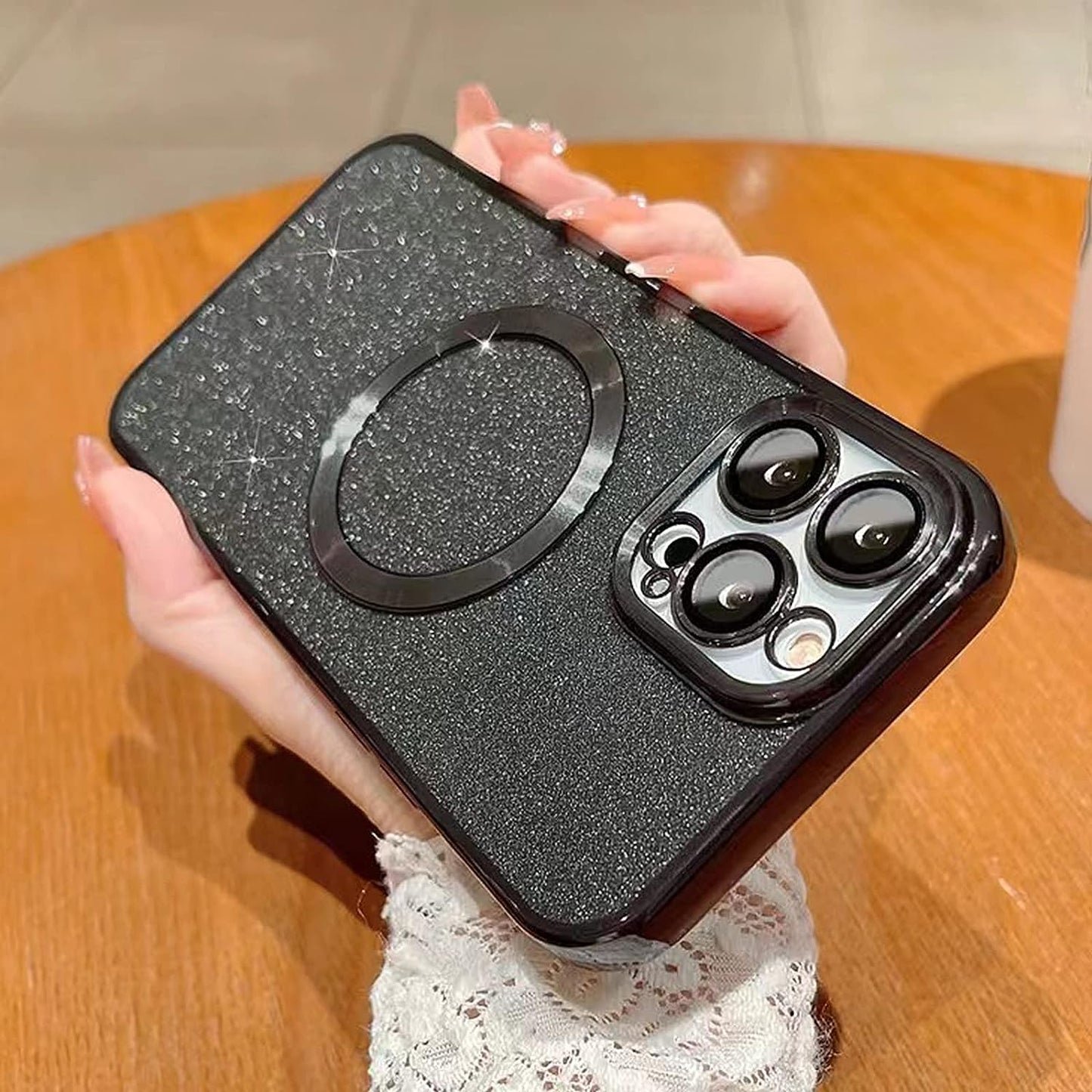 Aowner Magnetic Case for Iphone 14 Pro Glitter Case, Luxury Plating Cute Bling with Camera Lens Protector, Compatible with Magsafe, Slim Thin for Women Girls Protective Clear Phone Case, Black  aowner   