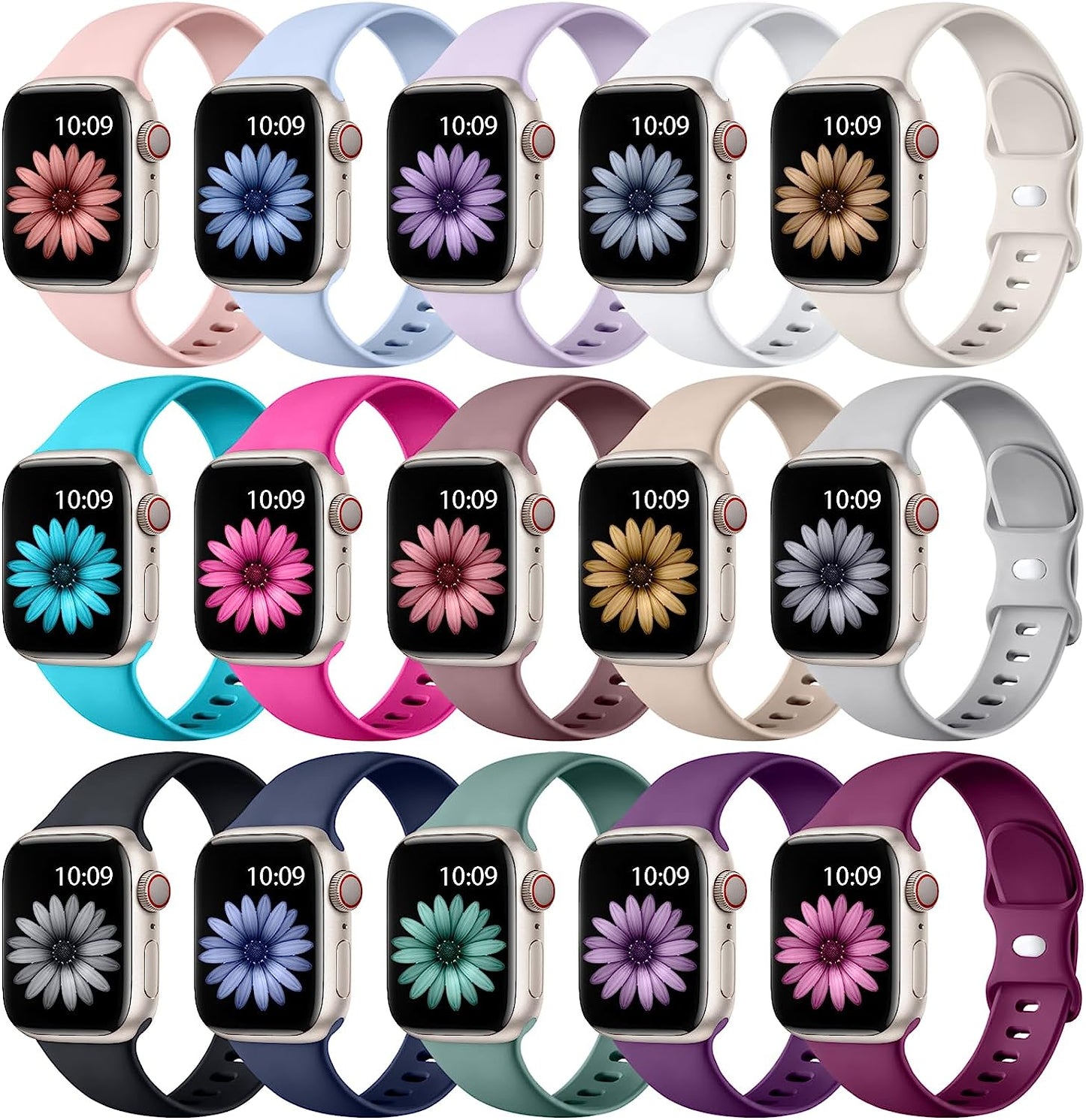 WJK 15 Pack Sport Bands Compatible with Apple Watch Bands 40Mm 38Mm 41Mm 42Mm 44Mm 45Mm 49Mm Women Men, Soft Silicone Waterproof Strap Wristbands for Iwatch Series Ultra SE 8 7 6 5 4 3 2 1  WJK 15Pack-2 Multiple Colors 38mm/40mm/41mm S/M 