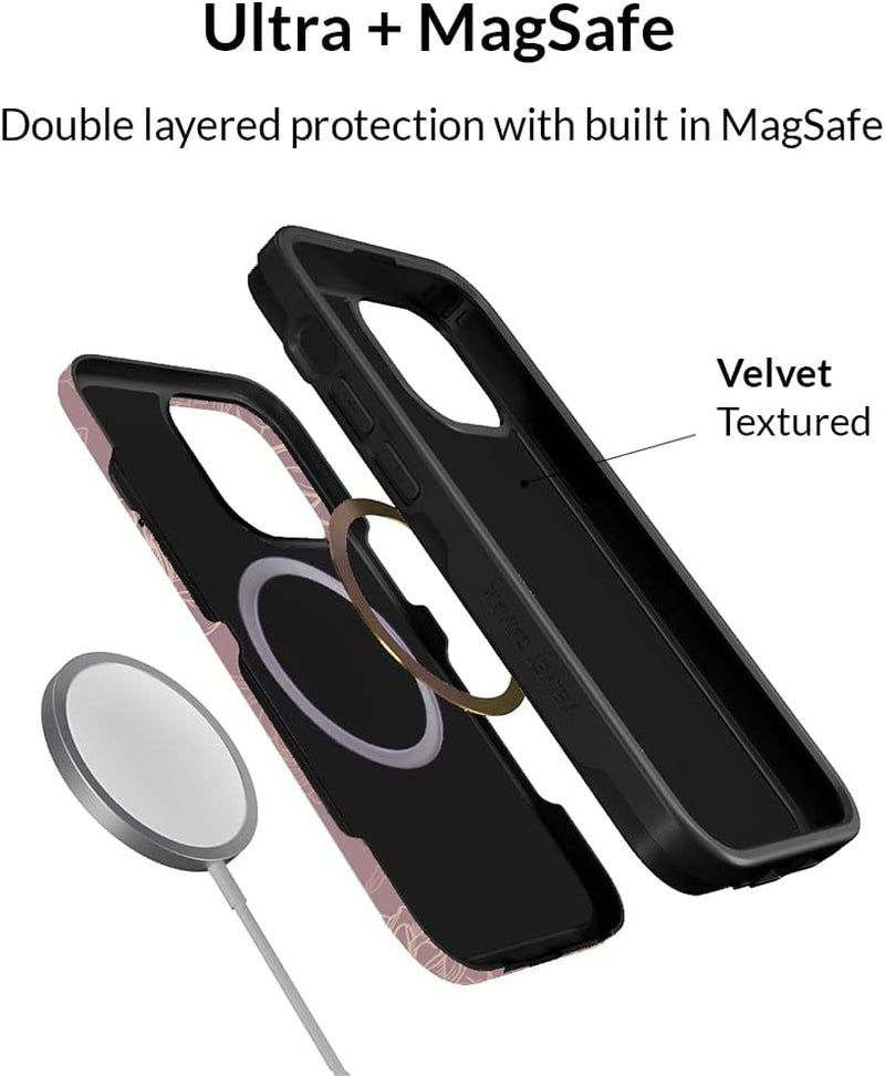 Velvet Caviar Designed for Iphone 14 PRO Case Floral [10Ft Drop Tested] Compatible with Magsafe - Protective Microfiber Lining (Purple, Rose Gold)  Velvet Caviar   
