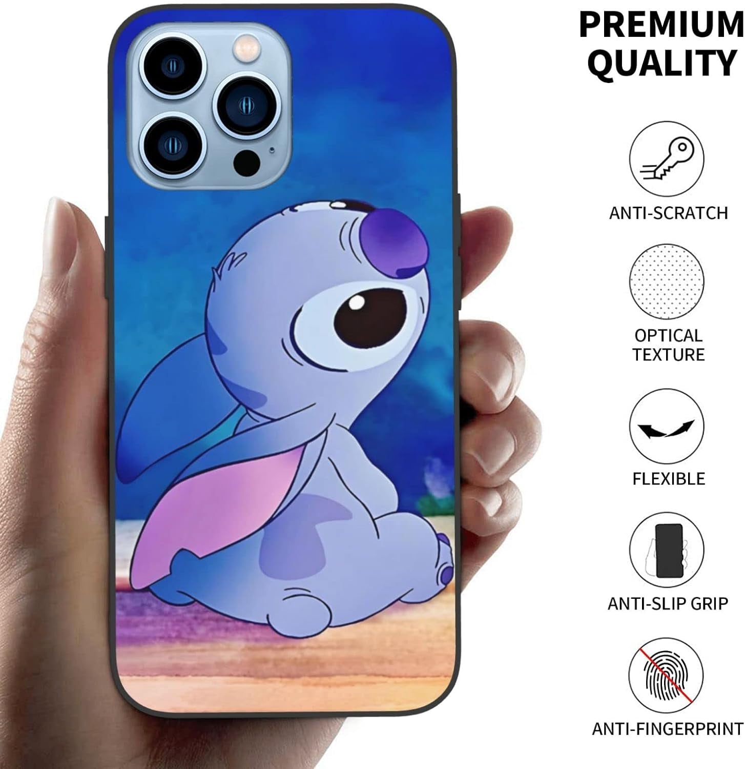 For LG G7 Thinq, Cartoon Ohana Blue Animal Stih #02 Protective Smooth Silicone Shockproof Soft TPU Black Phone Case Back Cover  LARUZE   