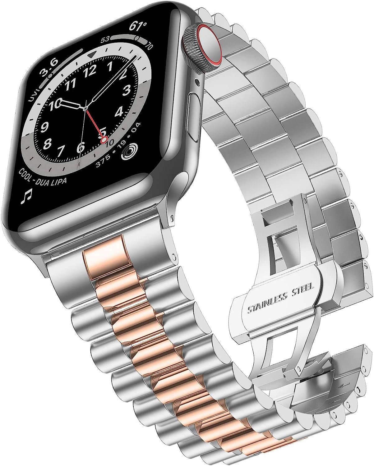 Baozai Compatible with Apple Watch Band Series 5 44Mm 42Mm, Stainless Steel Iwatch Band with Butterfly Folding Clasp for Iwatch Band Series 5/4/3/2/1  baozai 3Rows-Silver/Rose Gold 49/45/44/42 mm 