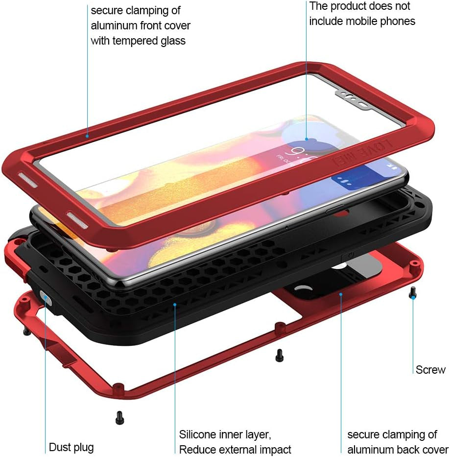 Feitenn Case for LG V40 Thinq, Heavy Duty Case Armor Aluminum Alloy Metal Cover Bumper Soft Rubber Military Shockproof Outdoor Hard Defender Men Gift for LG V40/V40 Thinq - Red  Feitenn   