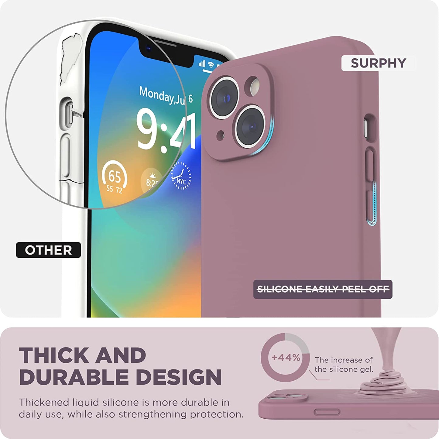 SURPHY Compatible with Iphone 14 Case with Screen Protector (Camera Protection + Soft Microfiber Lining) Liquid Silicone Phone Case 6.1 Inch 2022, Lilac Purple  SURPHY   
