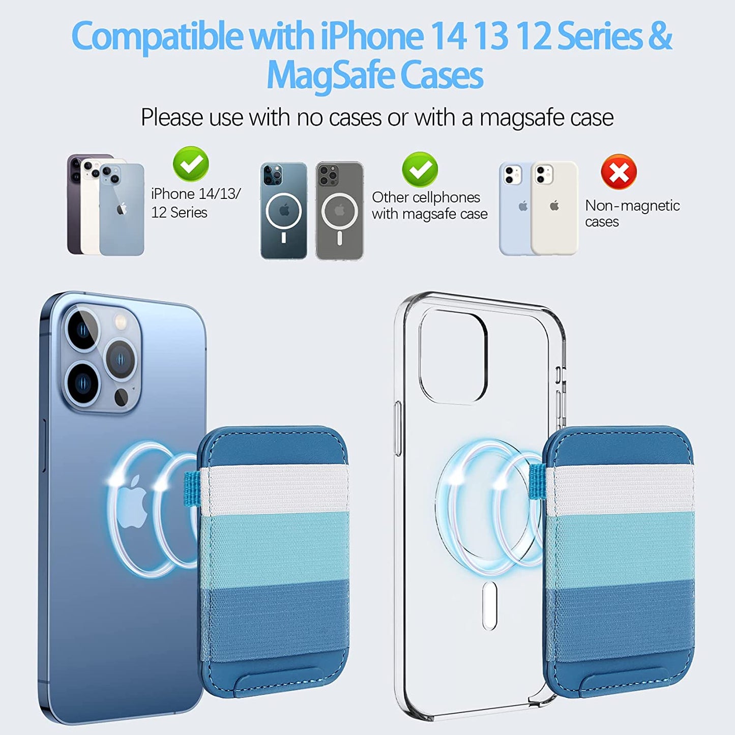 Magnetic Card Wallet Holder for Apple Magsafe, Magsafe Wallet for Iphone 14 Iphone 13 Iphone 12 Magsafe Leather Wallet, Magnetic Card Holder for Back of Iphone 14/13/ 12 Series, Fit 7 Cards, Blue  ExtreLife   