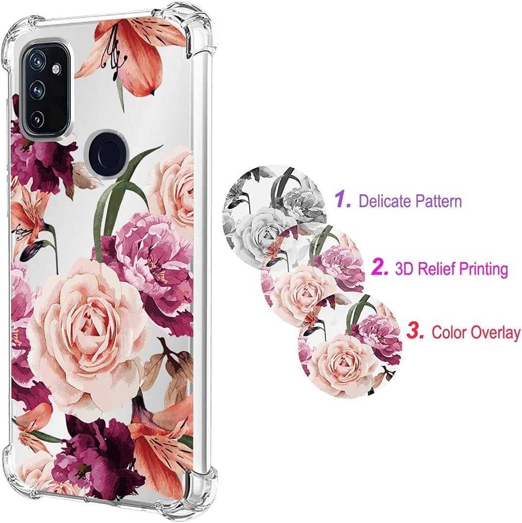 Sidande Case for Oneplus Nord N100 Case, Oneplus N100 Case for Girls Women, Clear Floral Soft Flexible TPU Slim Phone Protective Case Cover for Oneplus Nord N100 (Purple Flower)  Sidande   