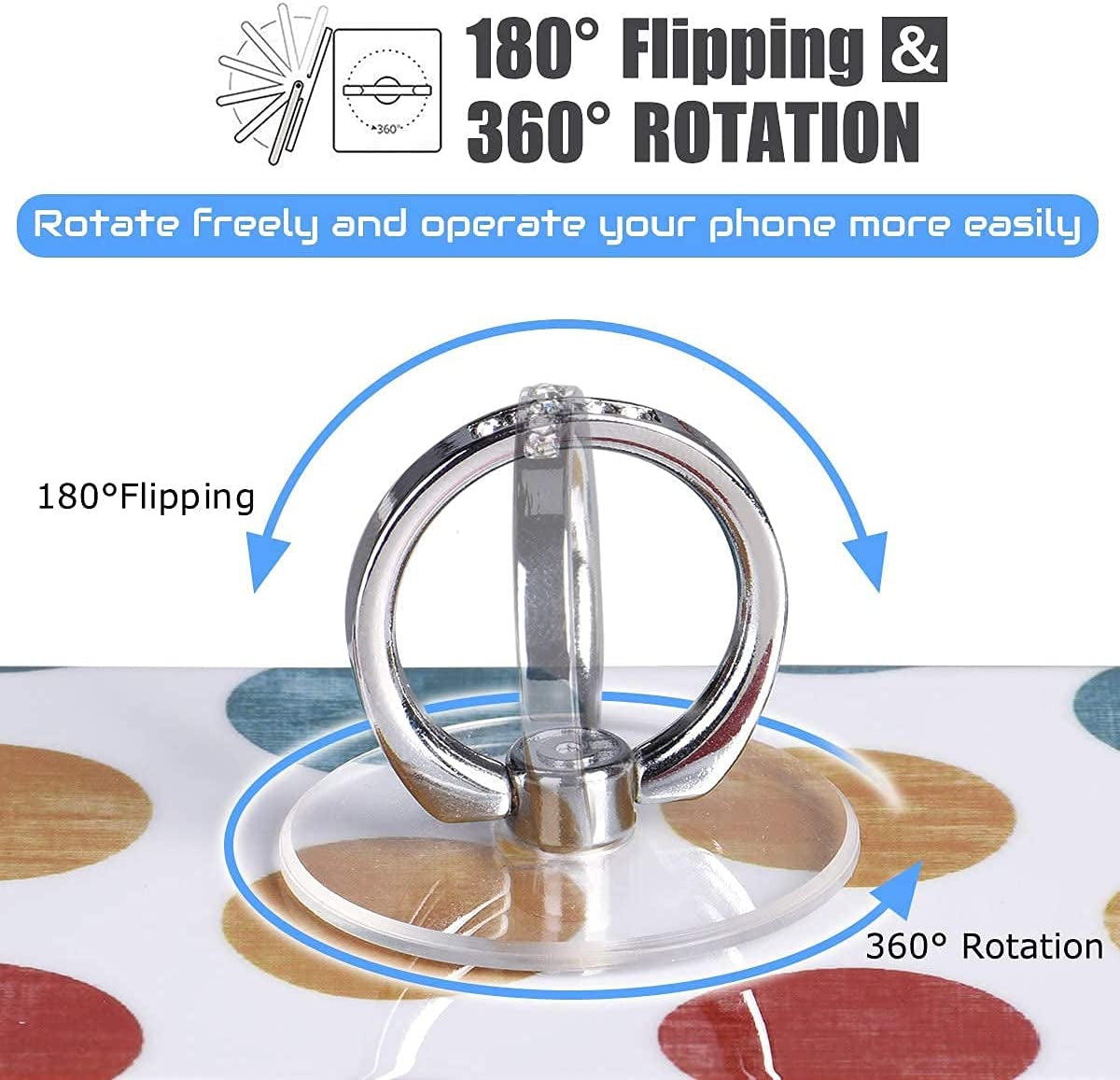 Transparent Phone Ring Holder Grip - EI Sonador Clear Cell Phone Ring Stand Holder Finger Grip Kickstand 360° Rotation, Compatible with Most of Phones, Tablets and Case (2 Silver Diamond)  EI Sonador   