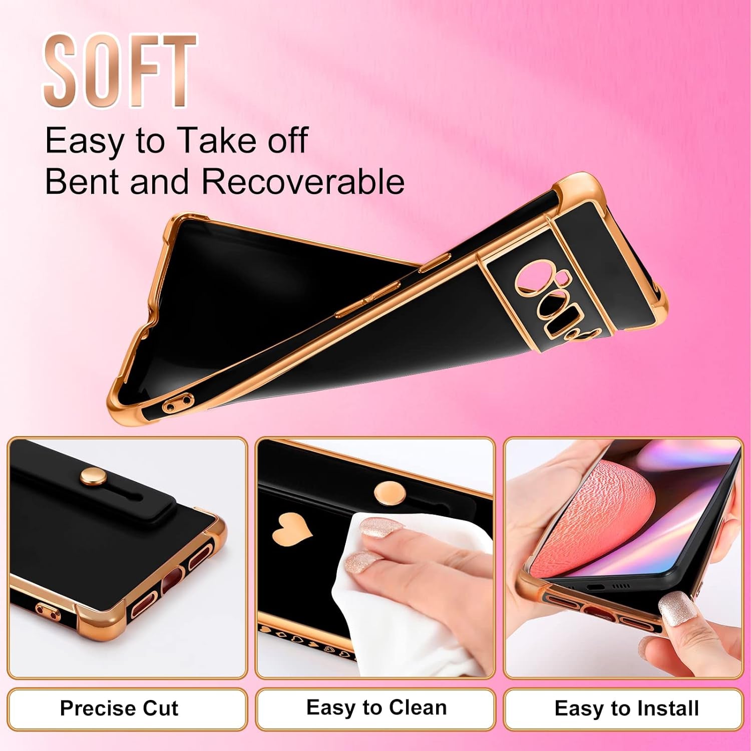 Likiyami (3In1 for Google Pixel 6 Pro Case 5G Heart for Women Girls Girly Cute Luxury Pretty with Stand Phone Cases Black and Gold Love Hearts Aesthetic Cover+Screen+Chain for Google Pixel 6 Pro 6.7"  Likiyami   