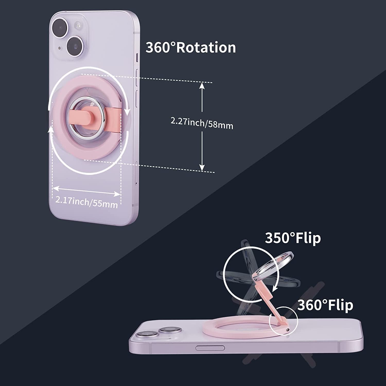 Rimyam Magnetic Phone Ring Holder for Magsafe Phone Grip&Stand 360° Rotation Grip Finger Kickstand Compatible with Iphone 14 13 12 plus Pro Pro Max Mini Magsafe Accessories  Rimyam   