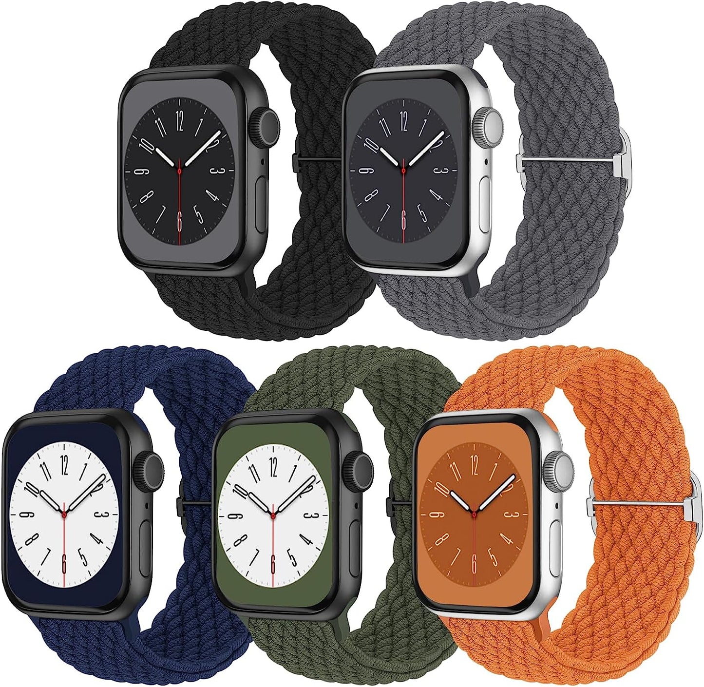 Braided Solo Loop Compatible with Apple Watch Band 38Mm 40Mm 41Mm 42Mm 44Mm 45Mm 49Mm, Women Men Nylon Stretchy Bands Adjustable Elastic Sport Straps for Iwatch Ultra Series 8 7 6 5 4 3 2 1 SE, 5 Pack  Butifacion Gray/Black/Orange/Abyss Blue/Army Green 42mm/44mm/45mm/49mm 