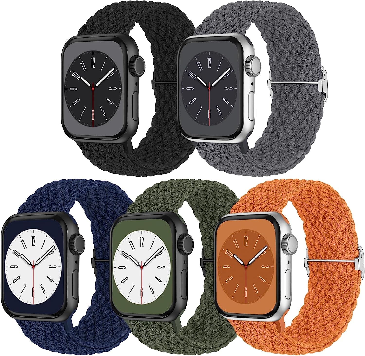 Braided Solo Loop Compatible with Apple Watch Band 38Mm 40Mm 41Mm 42Mm 44Mm 45Mm 49Mm, Women Men Nylon Stretchy Bands Adjustable Elastic Sport Straps for Iwatch Ultra Series 8 7 6 5 4 3 2 1 SE, 5 Pack  Butifacion Gray/Black/Orange/Abyss Blue/Army Green 42mm/44mm/45mm/49mm 