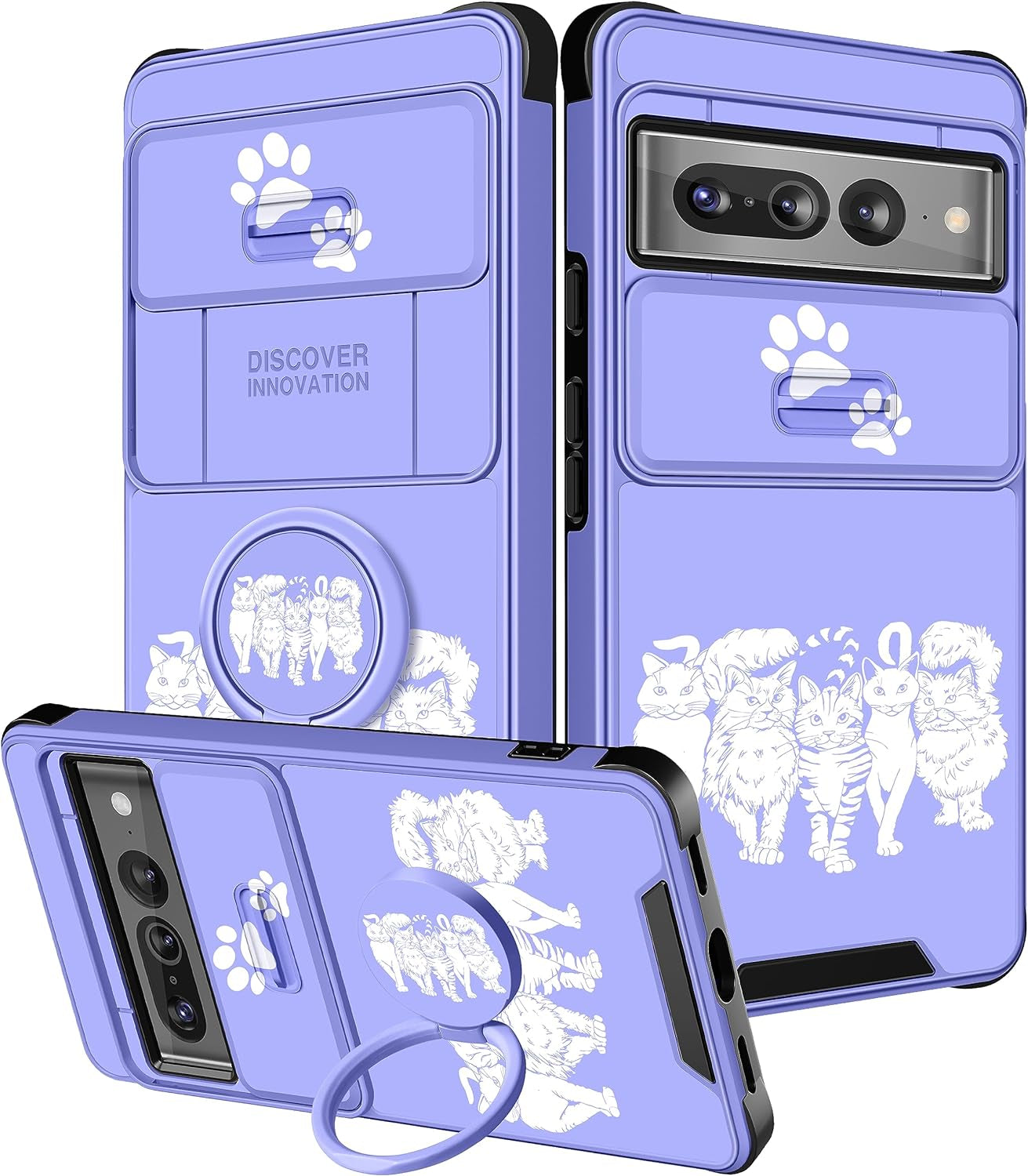 Funermei (2In1 for Google Pixel 7 Pro Case for Women Cute Butterfly Phone Cover Girls Teens Flower Pretty Aesthetic Green Design with Camera Cover and Ring Stand Funda for Google Pixel Pro 7 Case  Funermei 4-For Pixel 7 Pro-Cats  