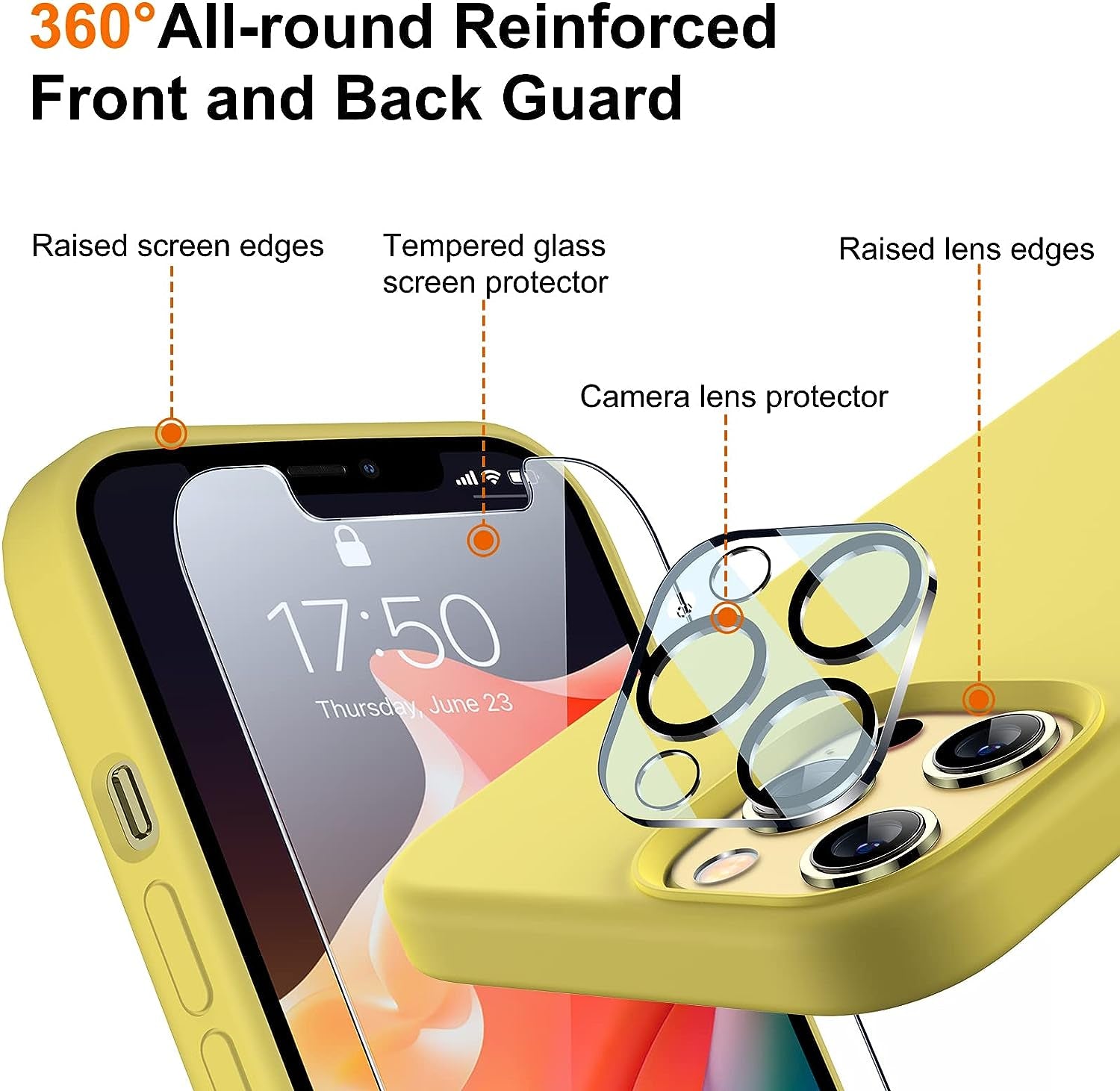 Uyiton [5 In1] Liquid Silicone Iphone 12 Pro Max Case, [Drop Protection] [Full Covered] Shockproof Slim Thin Cover with Microfiber Lining, with 2Xscreen Protector +2Xcamera Lens Protector-Yellow  Uyiton   