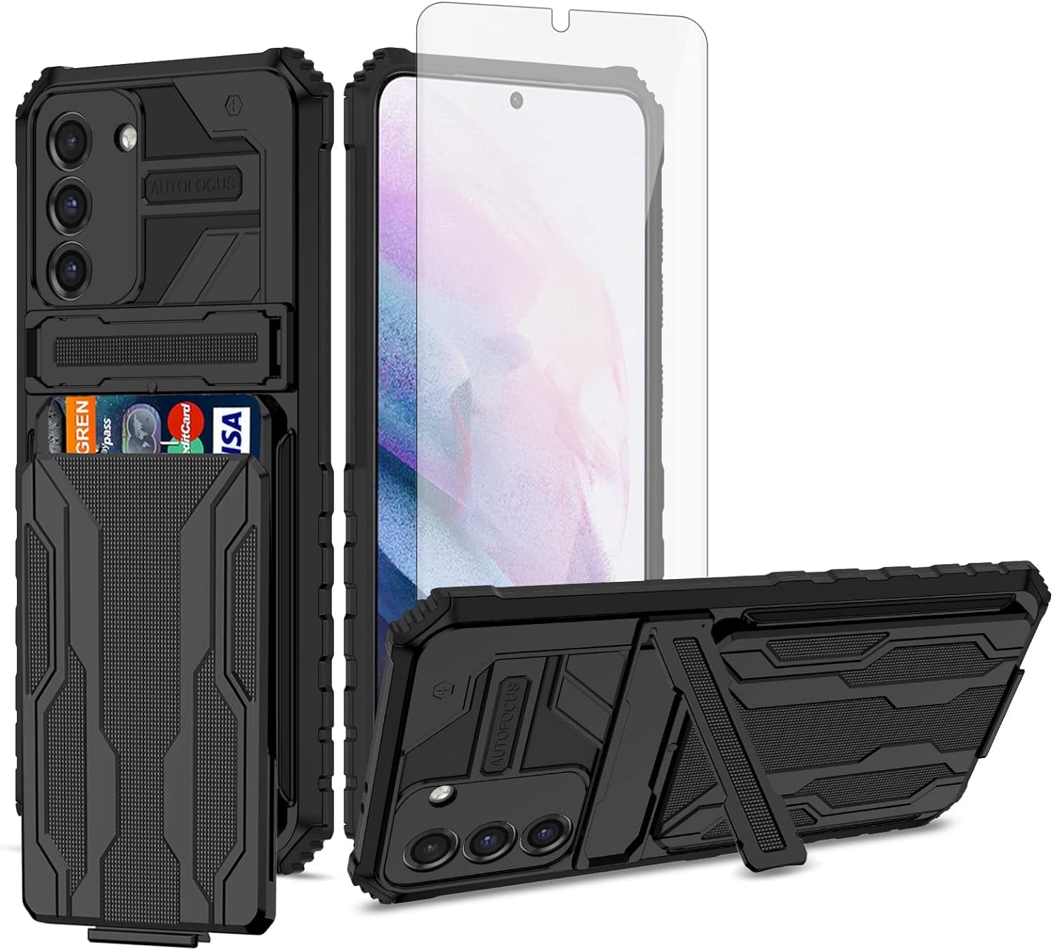 Asuwish Phone Case for Samsung Galaxy S21 plus Glaxay S21+ 5G with Tempered Glass Screen Protector Cover and Card Holder Stand Cell Accessories Gaxaly S21+5G S21Plus 21S + S 21 21+ G5 Women Men Pink  Asuwish Black For S21 Plus / S21 Plus 5G 