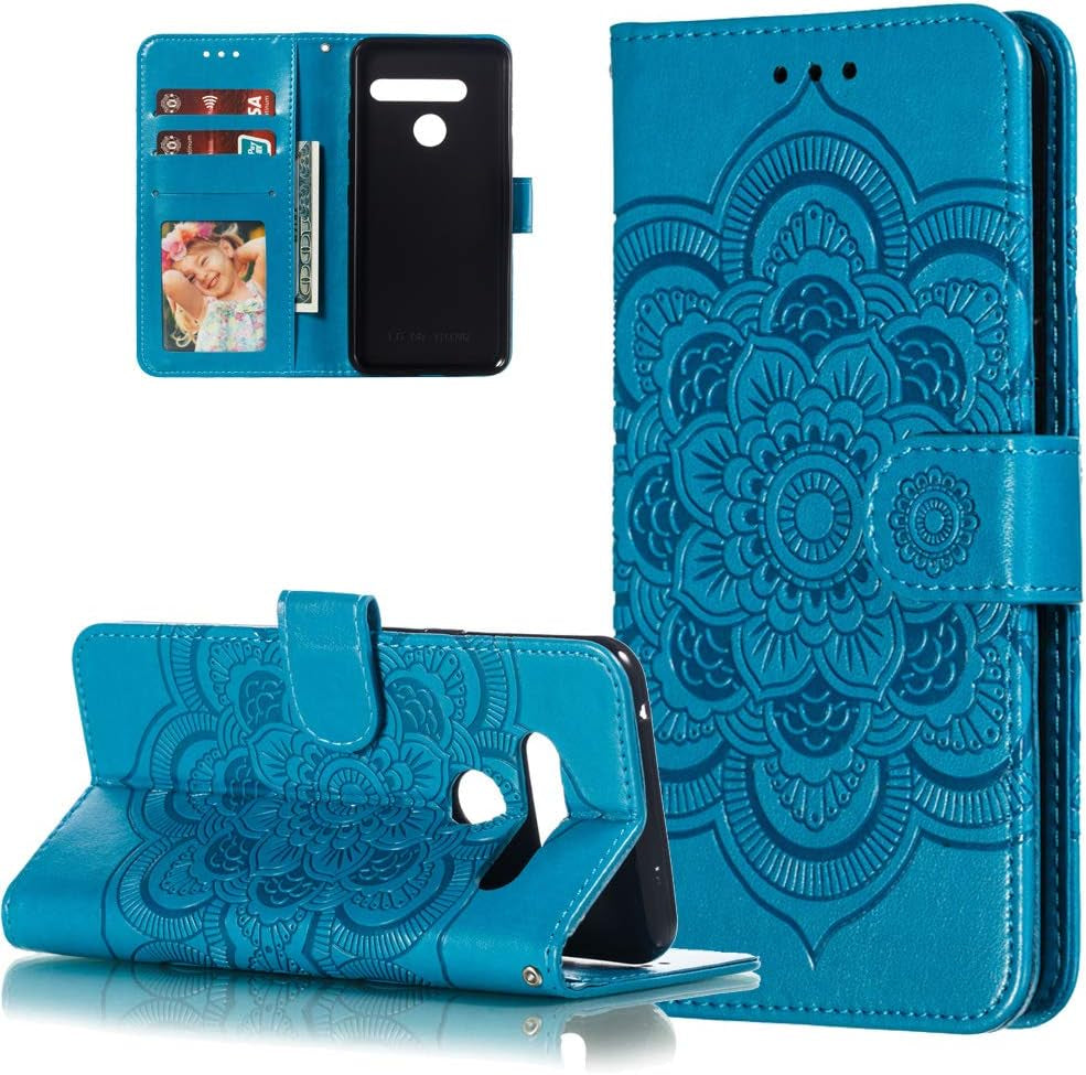 HMTECHUS LG G8 Thinq Case Embossing Durable Shell Card Slots Holder Luxury PU Leather Wallet Bookstyle Magnetic Stand Shockproof Protection Flip Cover for LG G8 / G8S / G8 Thinq Mandala Gray LD  HMTECHUS Ld] Mandala:Blue  