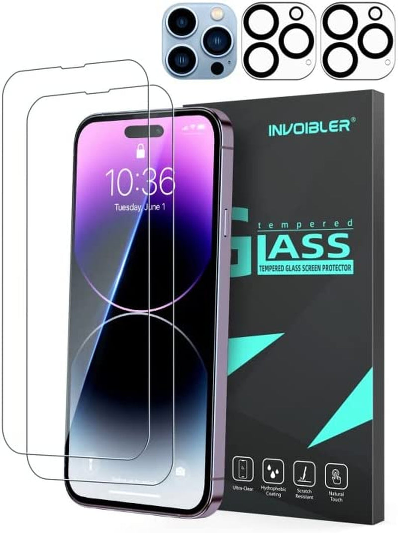 Invoibler 3 Pack Screen Protector Compatible with Iphone 13 + 3 Pack Camera Lens Protector, Iphone 13 Screen Protector Tempered Glass, 6.1 Inch [HD Clear] [Bubble Free] [Not for Iphone 13 Pro]  Invoibler For iPhone 14 Pro  