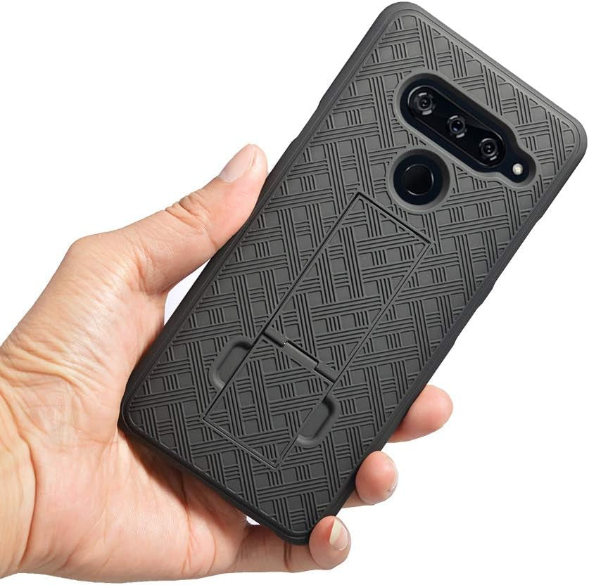Compatible with LG V40, LG V40 Thinq Rubberized Slim Armor Shell Swivel Hybrid Holster Defender Combo Case with Belt Clip & Kickstand for LG V40 with Tempered Glass Screen  Customerfirst   